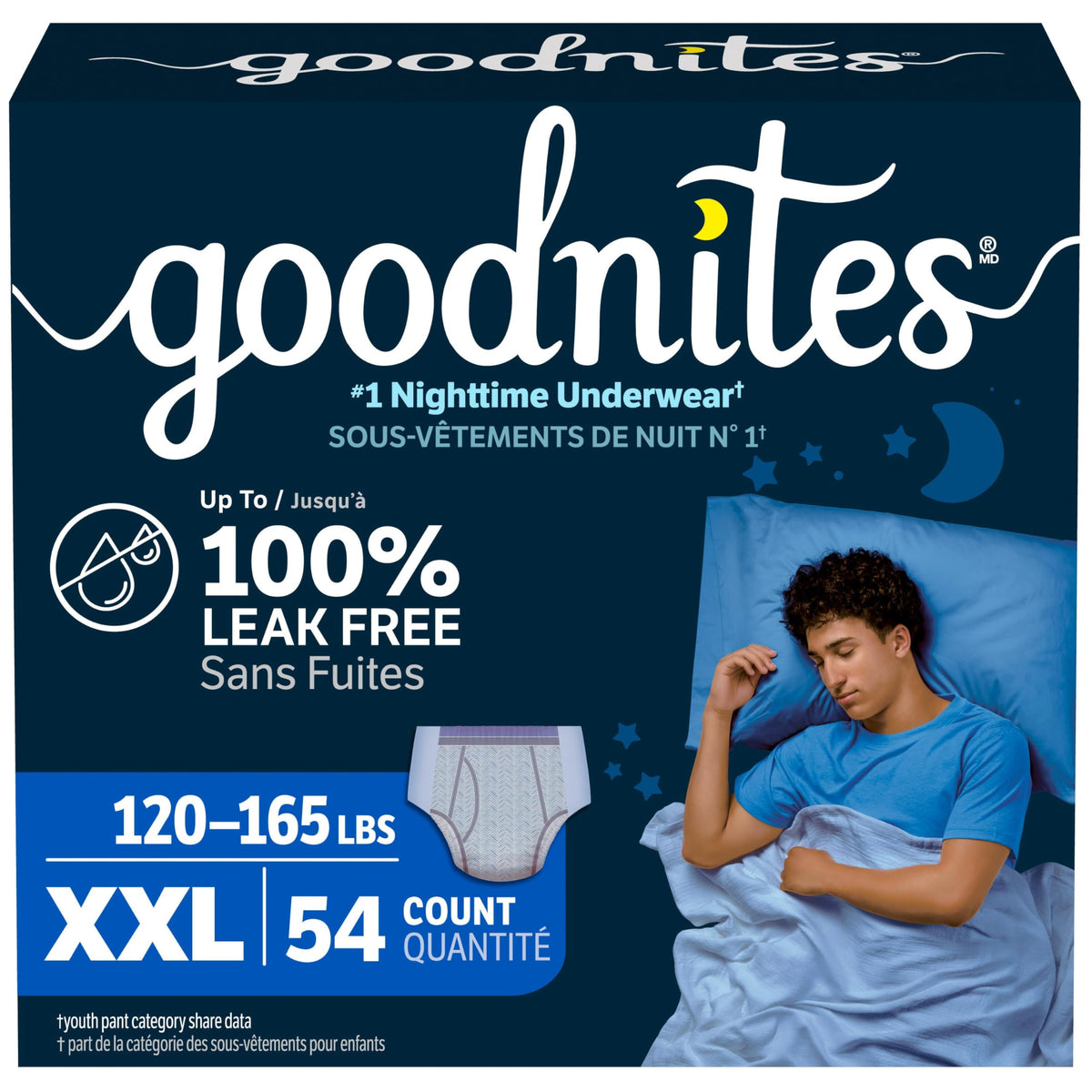 Goodnites Boys' Nighttime Underwear, Size XXL, 54 Count