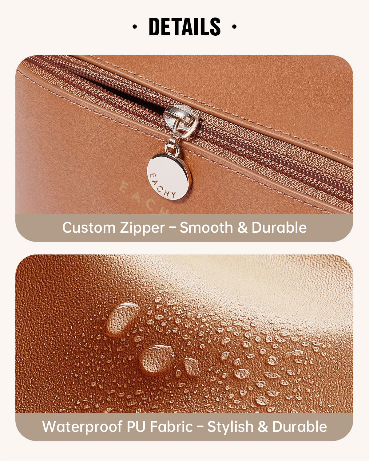 EACHY Large Travel Makeup Bag, Brown, Medium