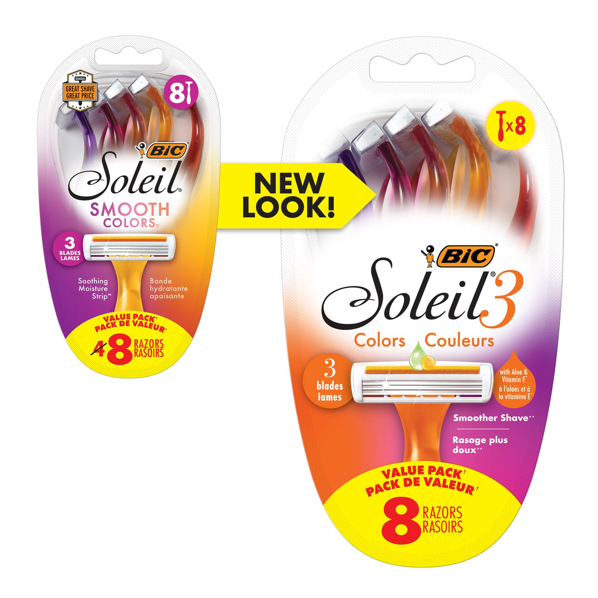 BIC Soleil Women's Disposable 3-Blade Razors, Aloe Strip, 8 Pack