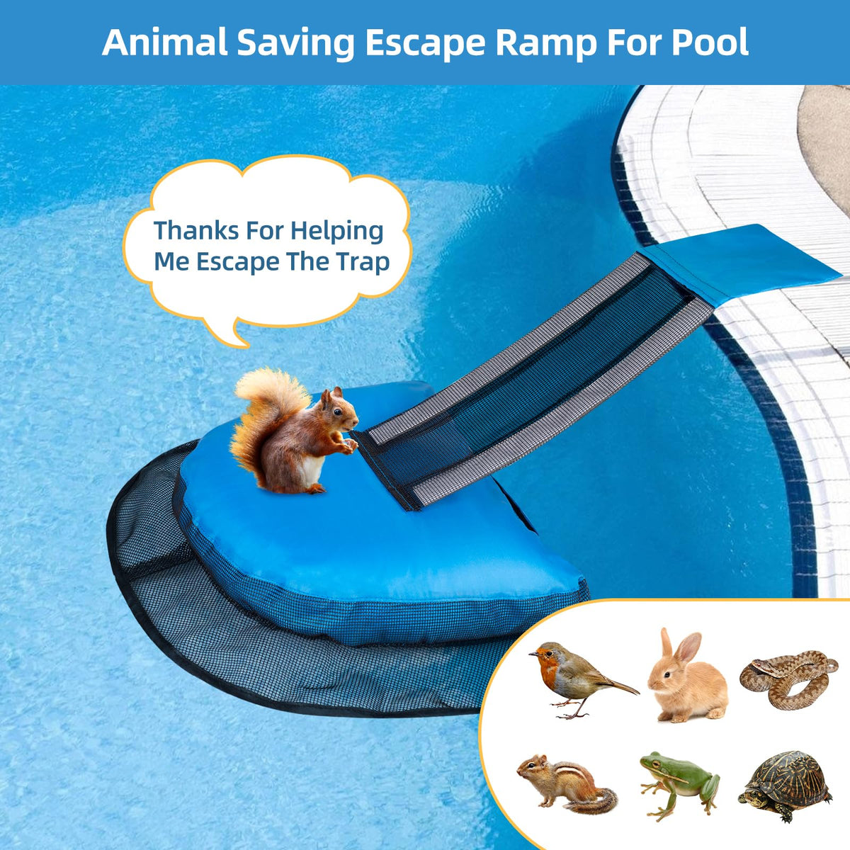 Animal Saving Escape Ramp for Swimming Pools, Blue, L (2 Pack)