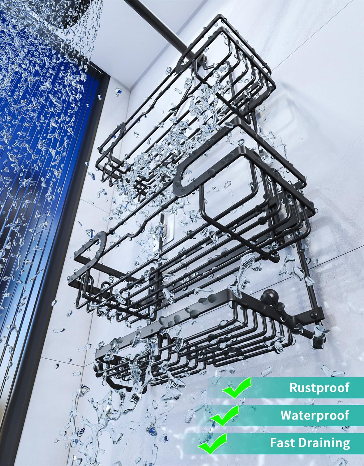 HapiRm 3-Tier Hanging Shower Caddy with 12 Hooks