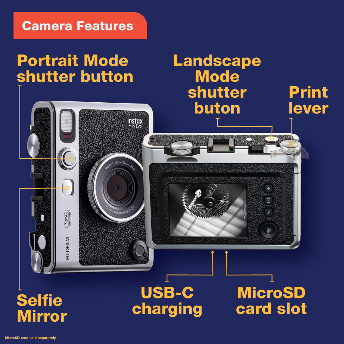 Fujifilm Instax Mini Evo Hybrid Instant Camera, Brown