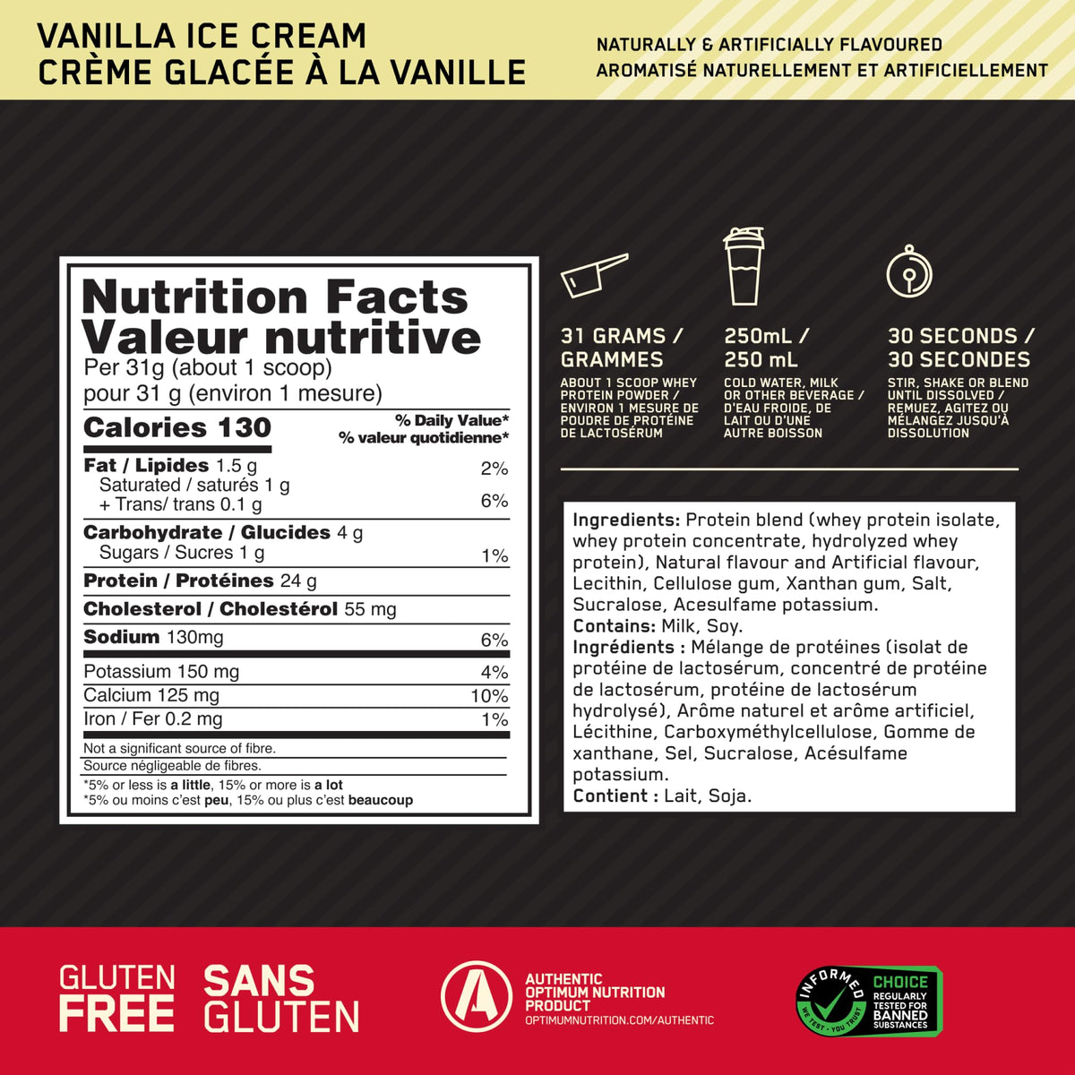Optimum Nutrition Gold Standard 100% Whey, Vanilla Ice Cream, 670g