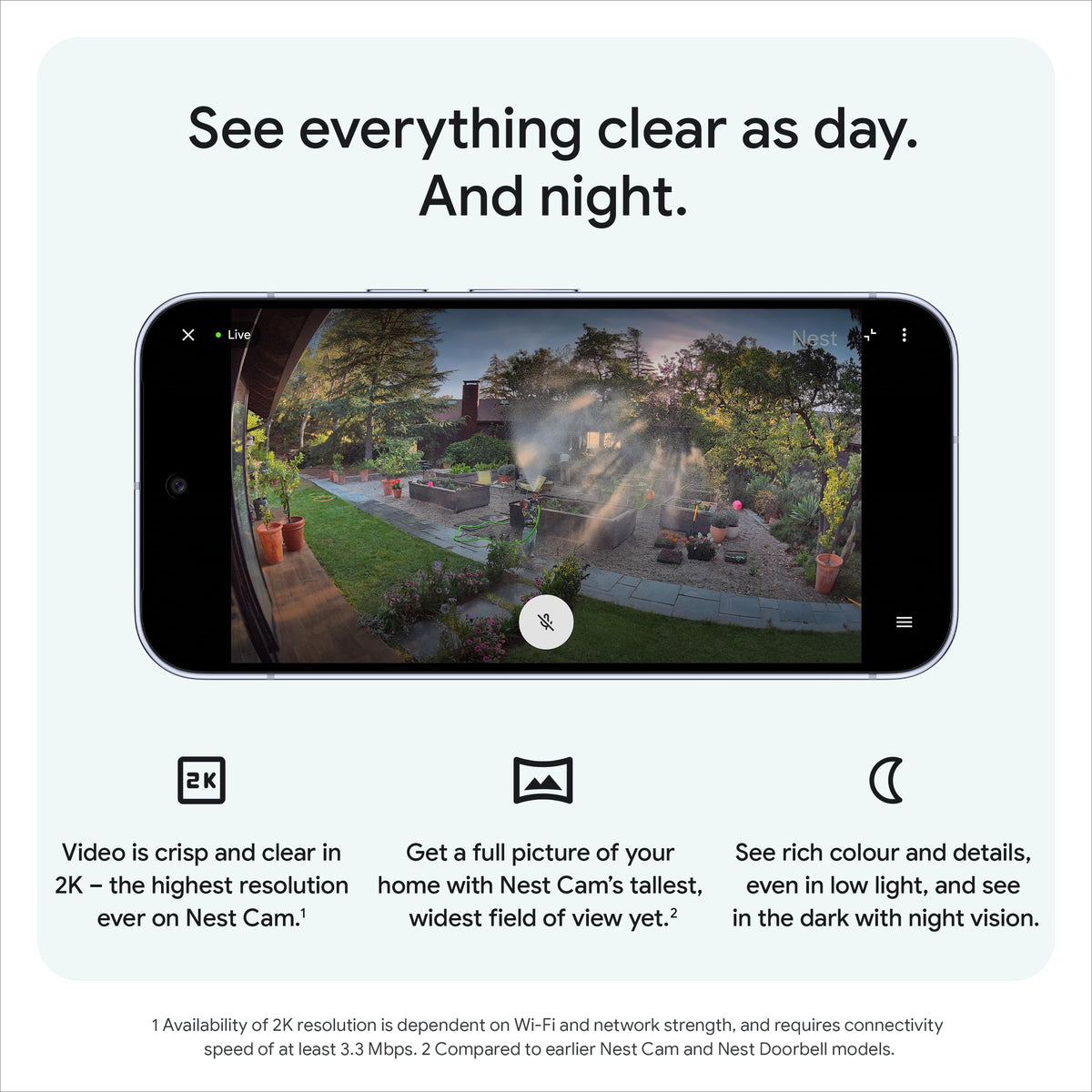 Google Nest Cam Outdoor (Wired, 2nd Gen), 2K, Snow