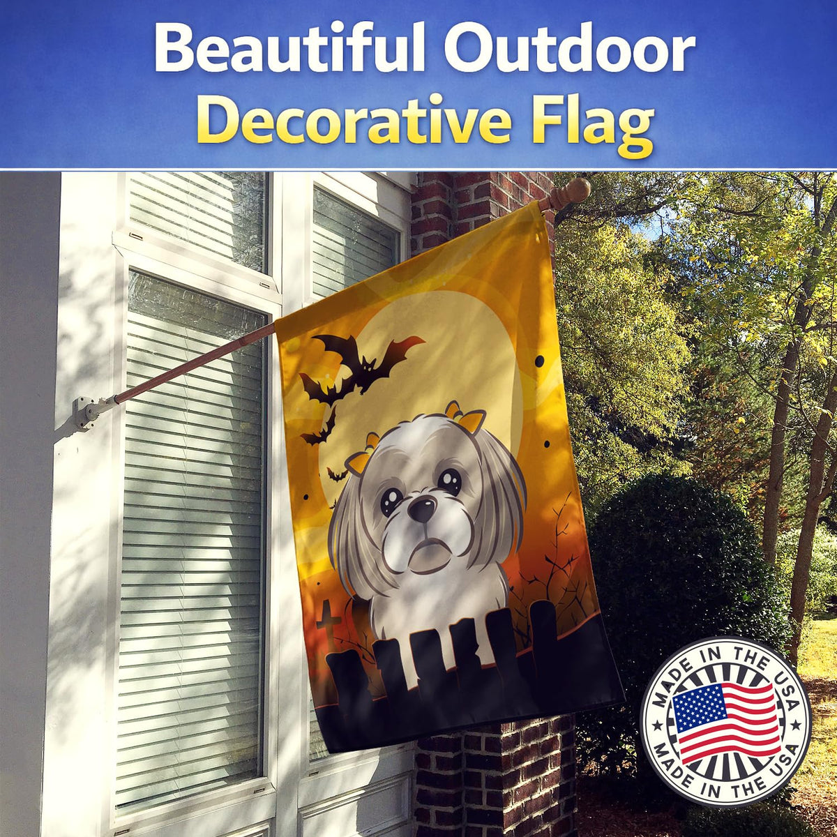 Caroline's Treasures BB1808CHF Gray Silver Shih Tzu Flag, Large
