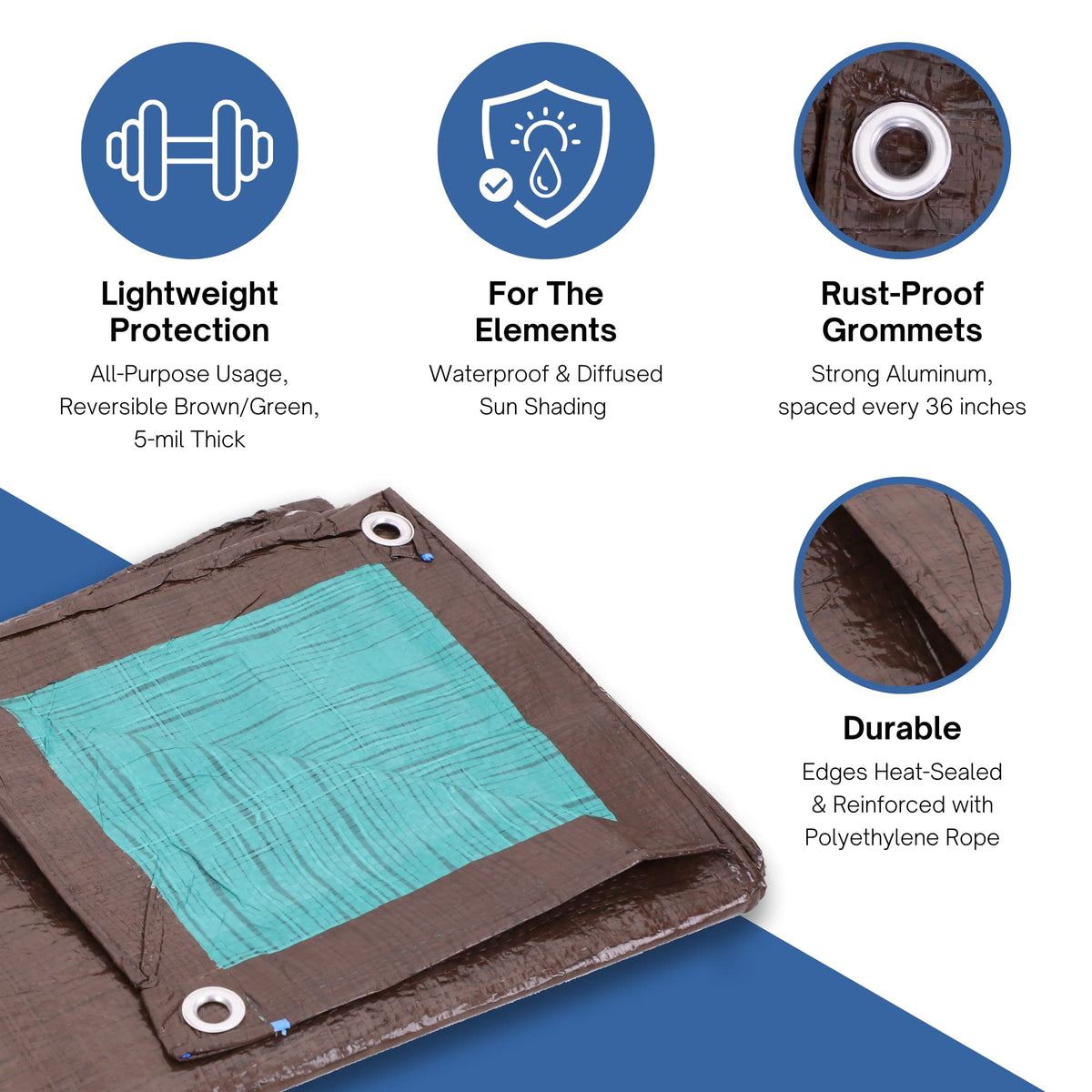 Kotap 20 ft x 20 ft Reversible Brown/Green Poly Tarp, TBG-2020