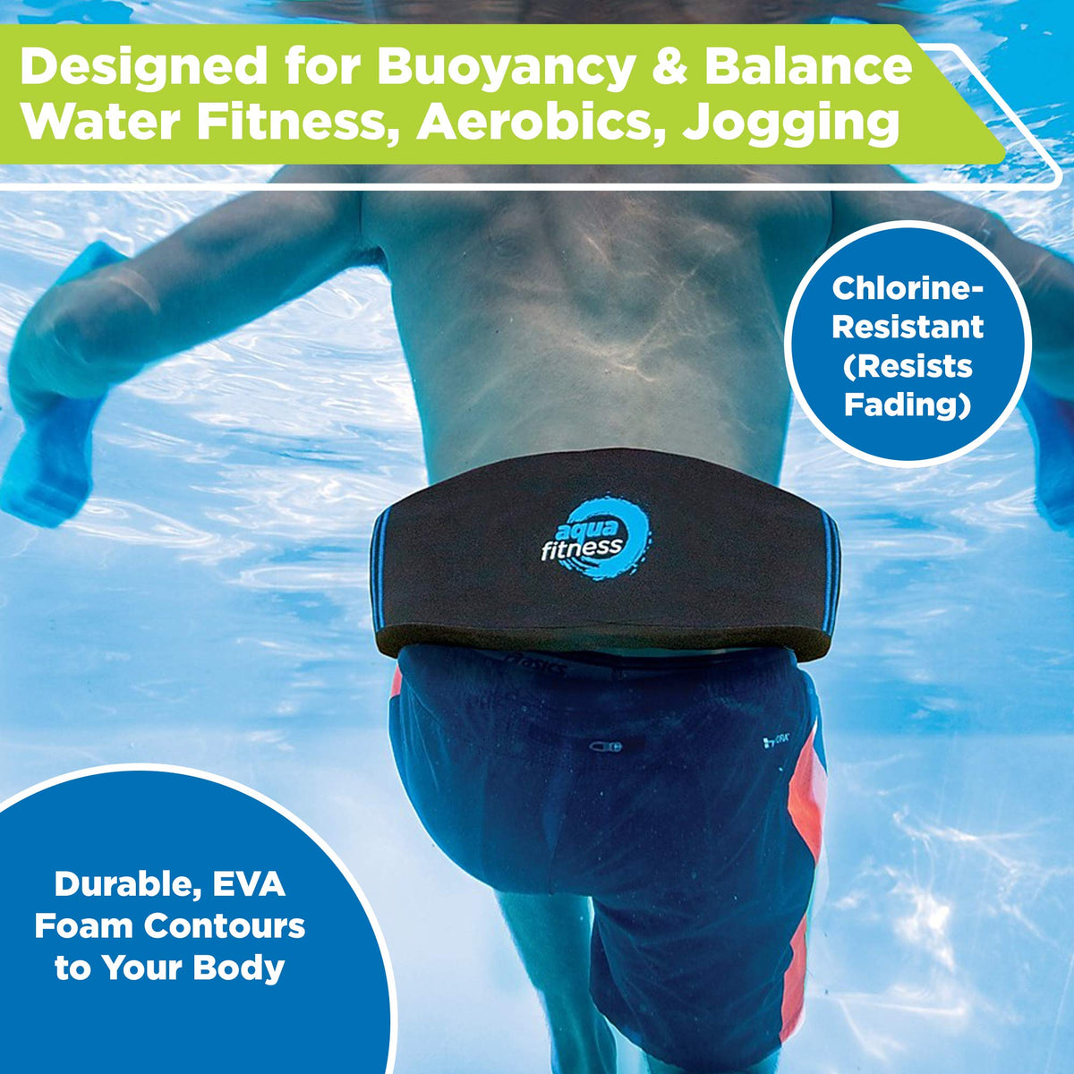 Aqua Leisure Deluxe Water Fitness Flotation Belt, Adult, Black/Blue
