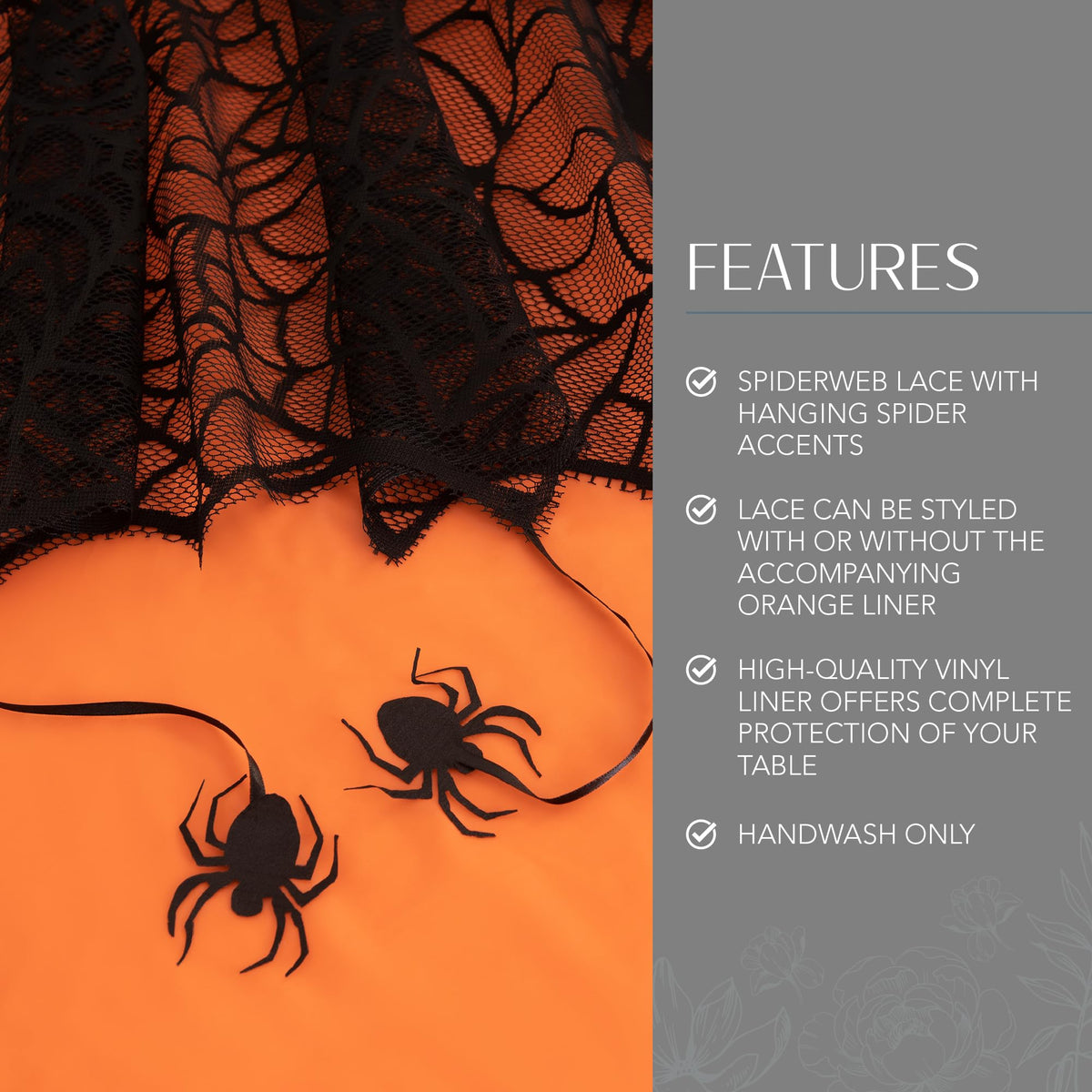 Elrene Home Fashions Spider Lace Tablecloth, 70" Round, Black/Orange