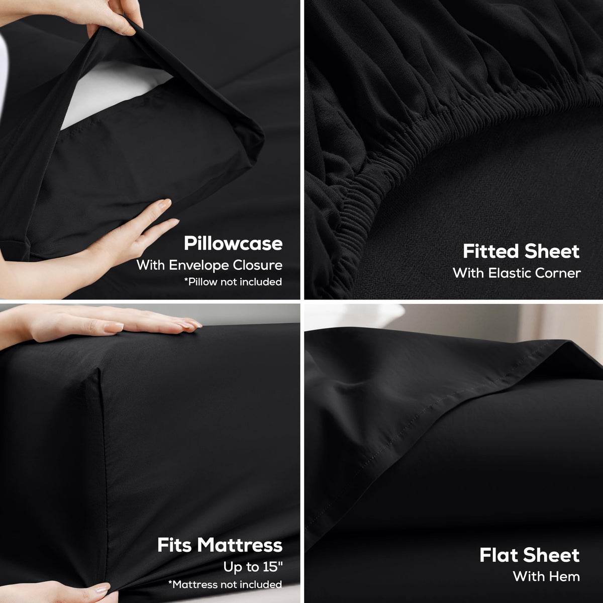 Utopia Bedding Brushed Microfibre Sheet Set, Queen, Black