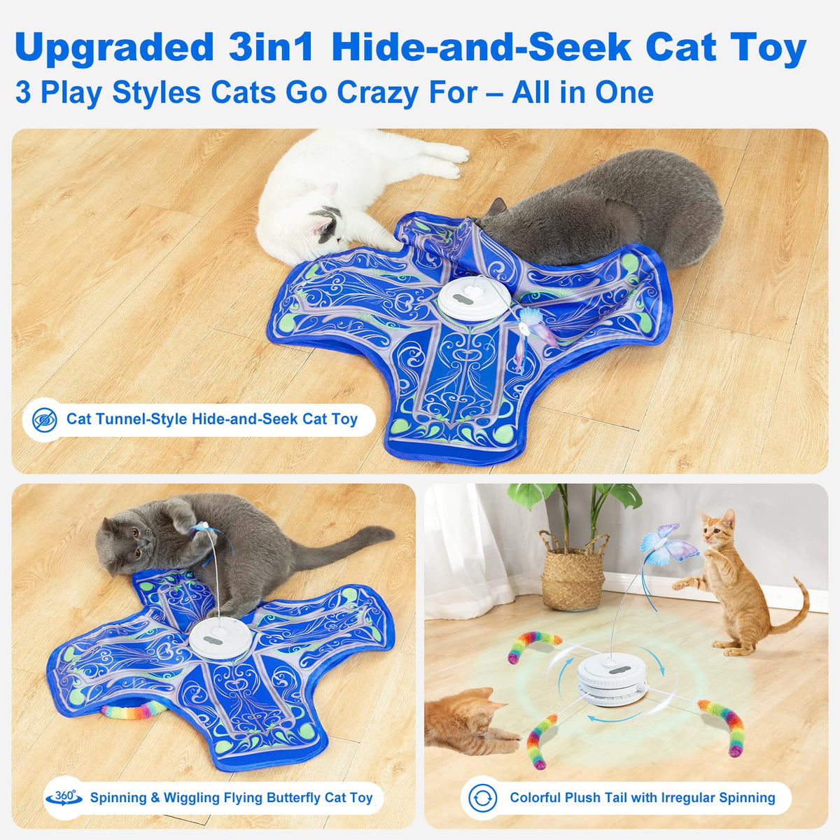 Qraxond Rechargeable Hide and Seek Interactive Cat Toy, Blue