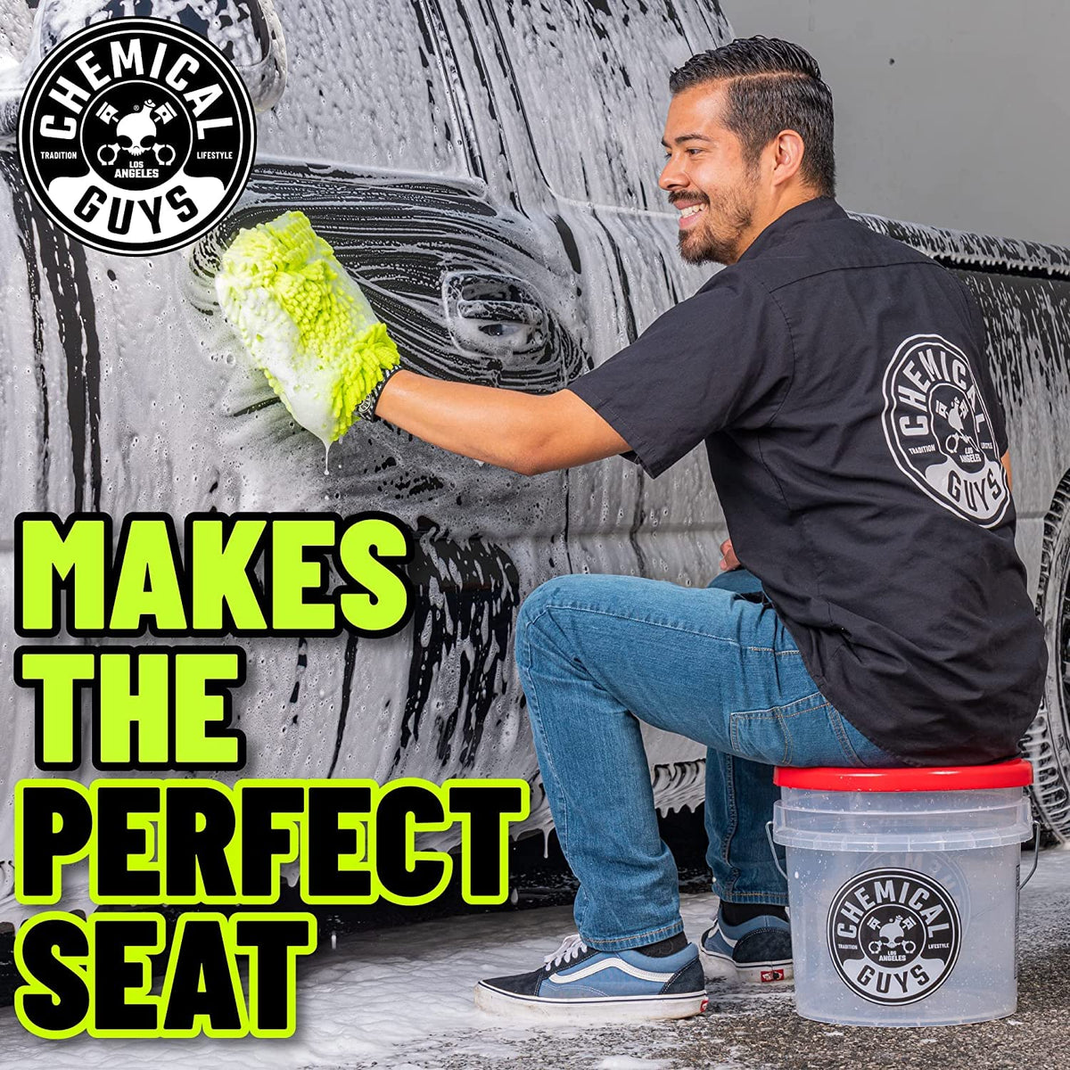 Chemical Guys Heavy Duty Ultra Clear Detailing Bucket, 4.5 Gal, Lid