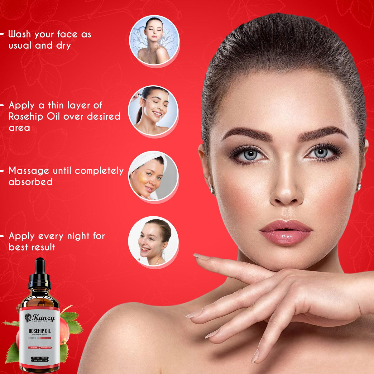 Kanzy Cold-Pressed Rosehip Oil, 120 mL