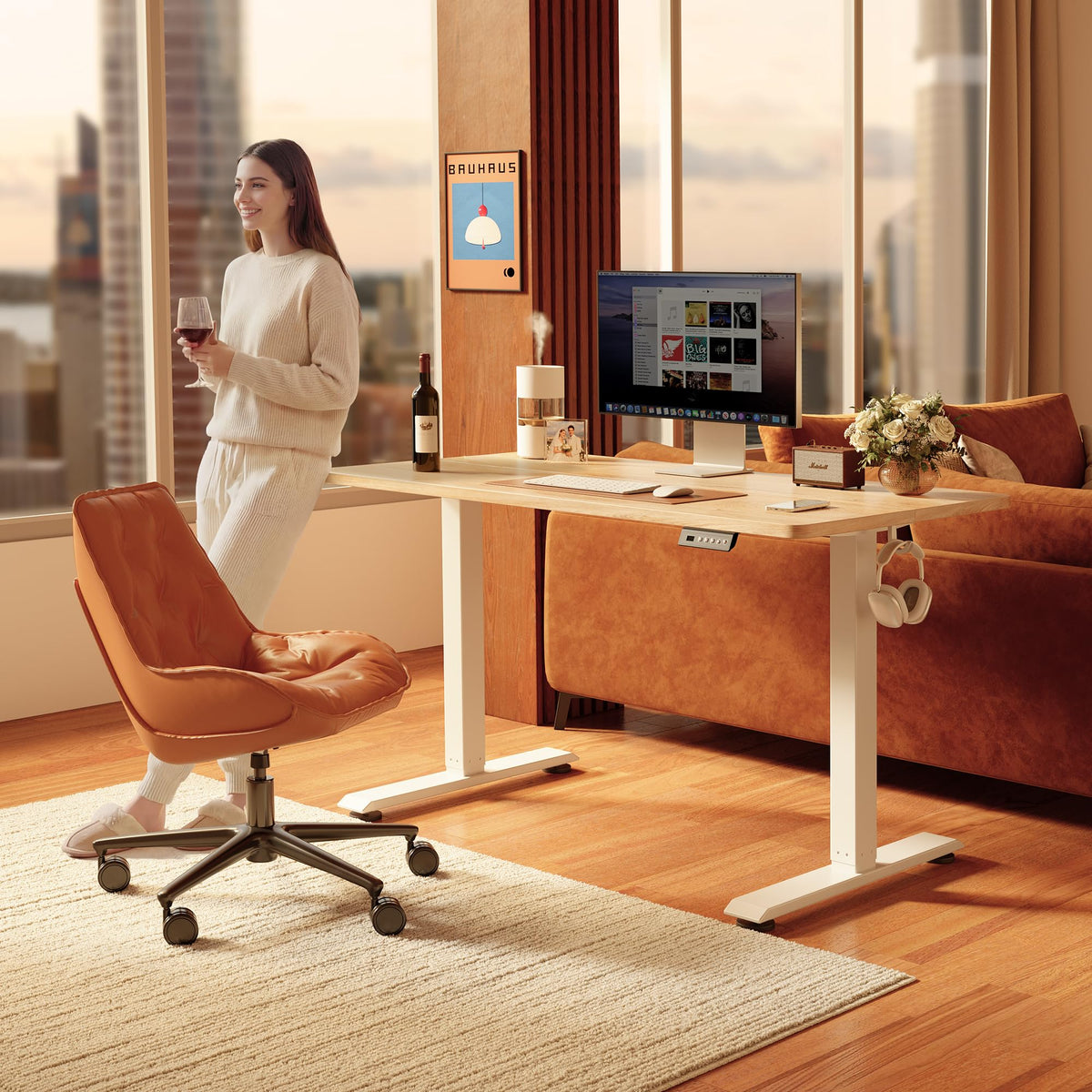 Fezibo Height Adjustable Standing Desk, 47 x 24 in, Maple