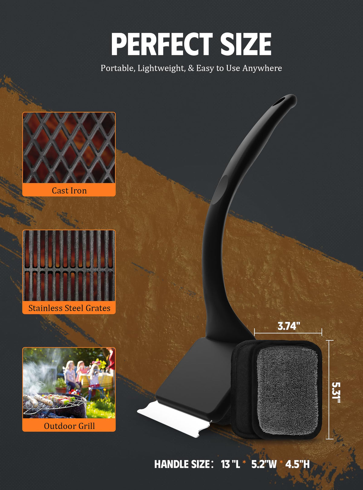 MEKER Bristle Free Grill Brush with 5 Replacement Heads, Black