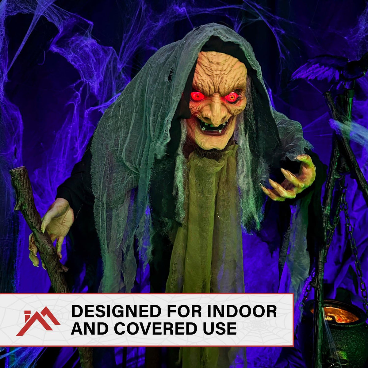 Haunted Hill Farm Life-Size Poseable Talking Witch, Animatronic