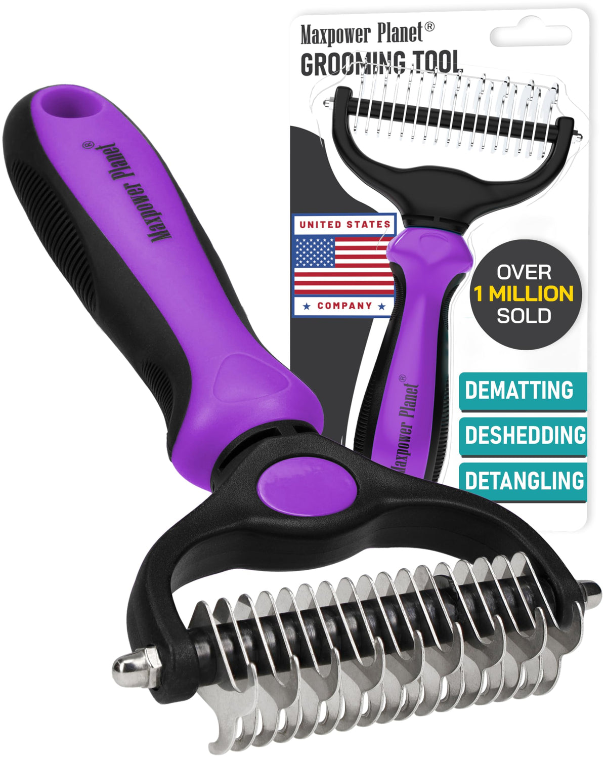 Maxpower Planet Double-Sided Pet Grooming Brush, Purple