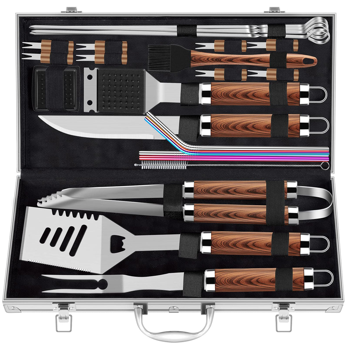 ROMANTICIST BBQ Grill Accessories Set with Aluminum Case (25 Pieces)