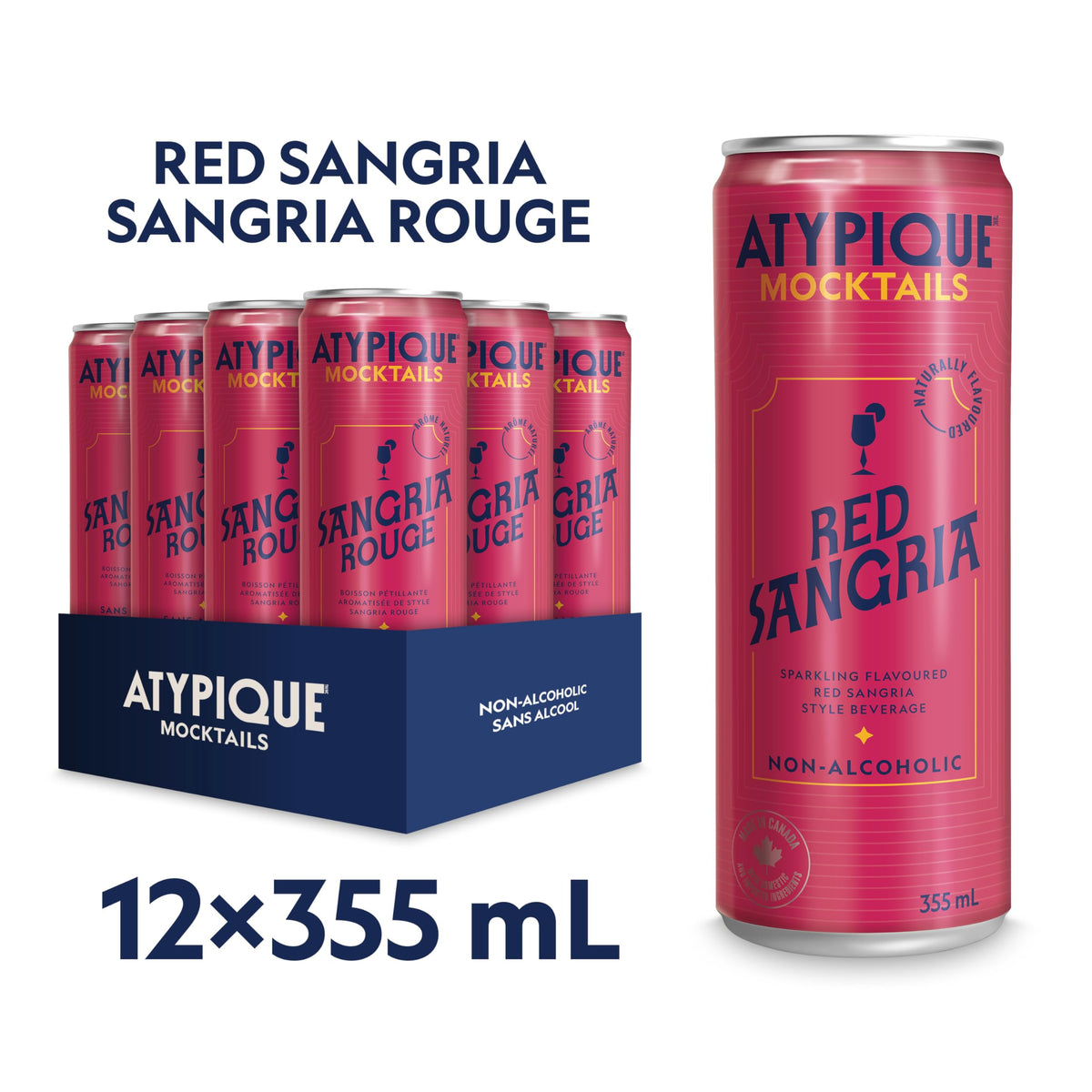 Atypique Mocktails Non-Alcoholic Cocktail, Red Sangria, 355 mL, 12 Ct