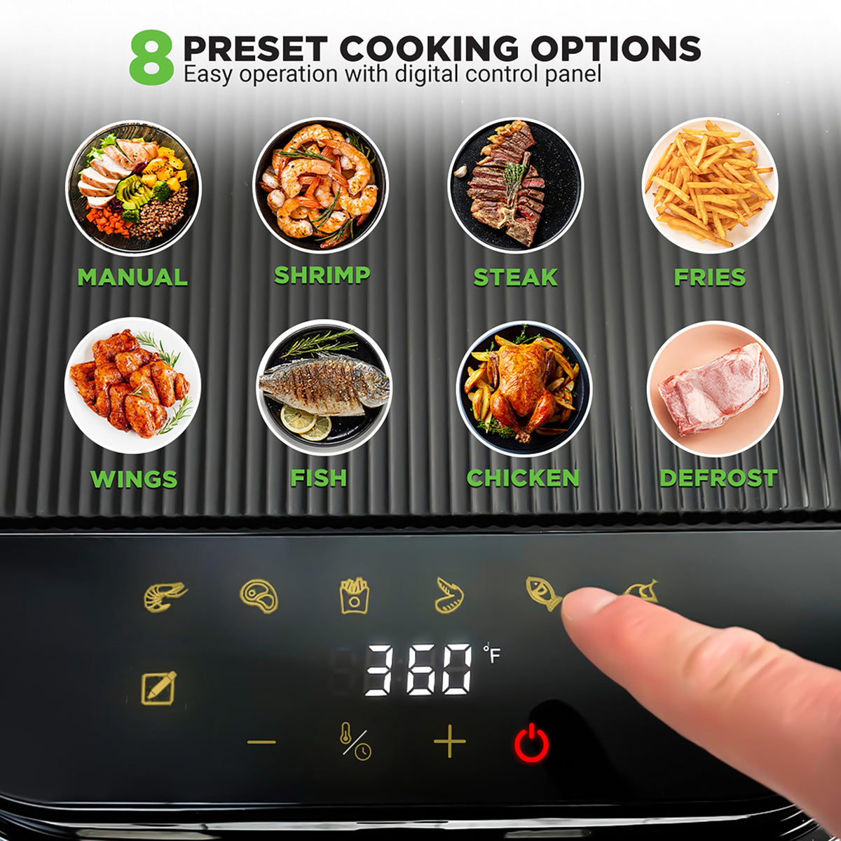 NutriChef 5.8 Quart Air Fryer, 8 Preset Cook Modes, White