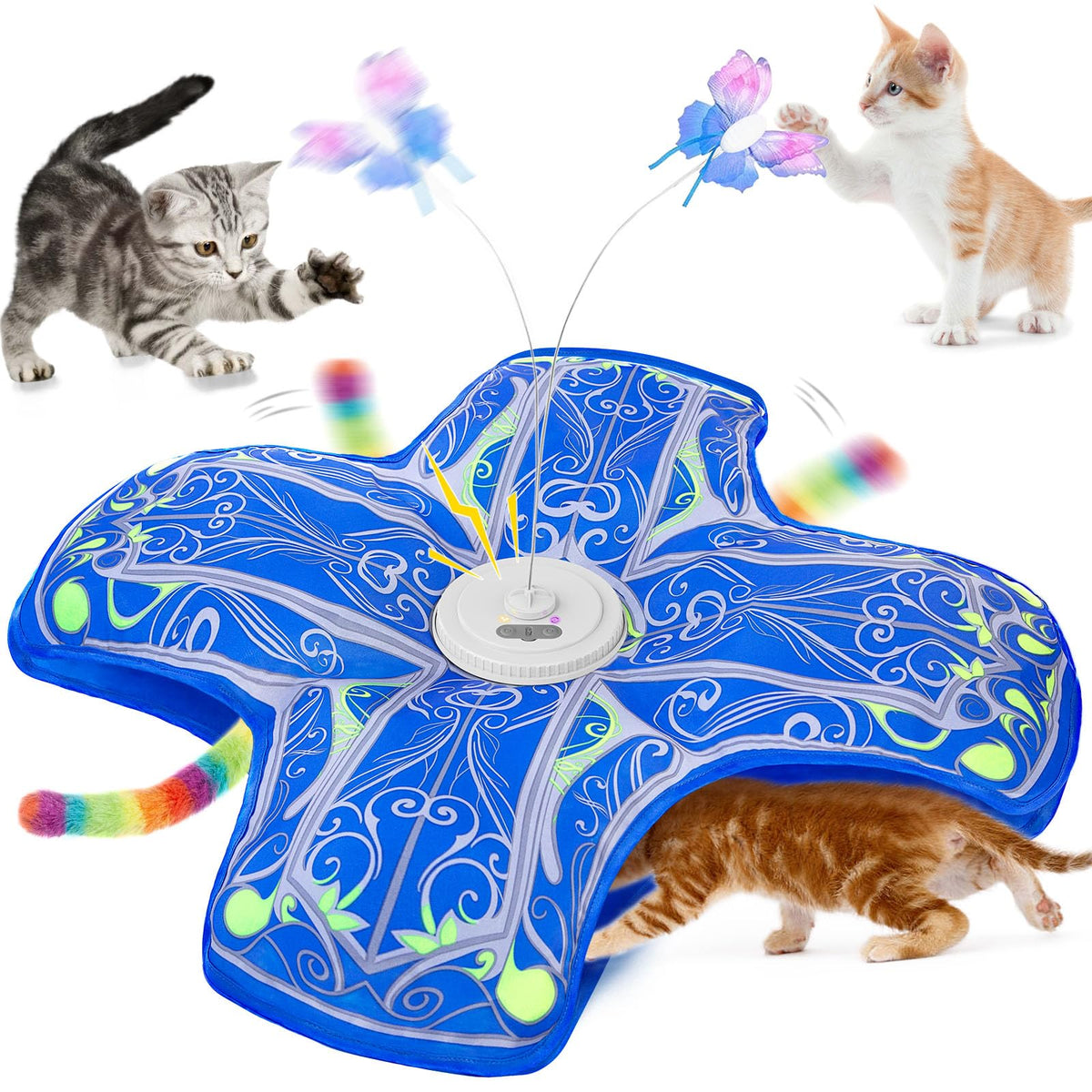 Qraxond Rechargeable Hide and Seek Interactive Cat Toy, Blue