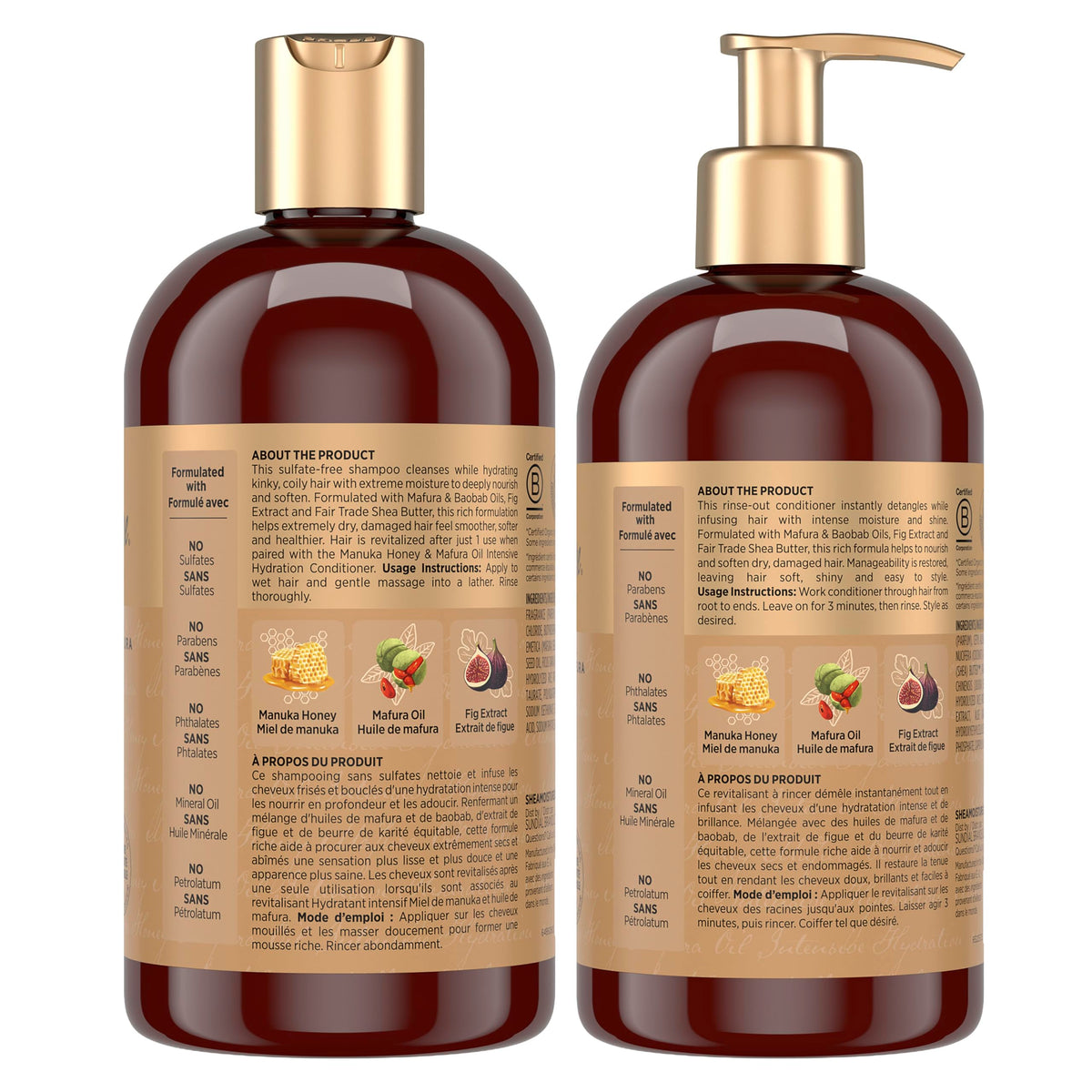 Shea Moisture Manuka Honey Mafura Oil Shampoo, Conditioner, 384ml x2