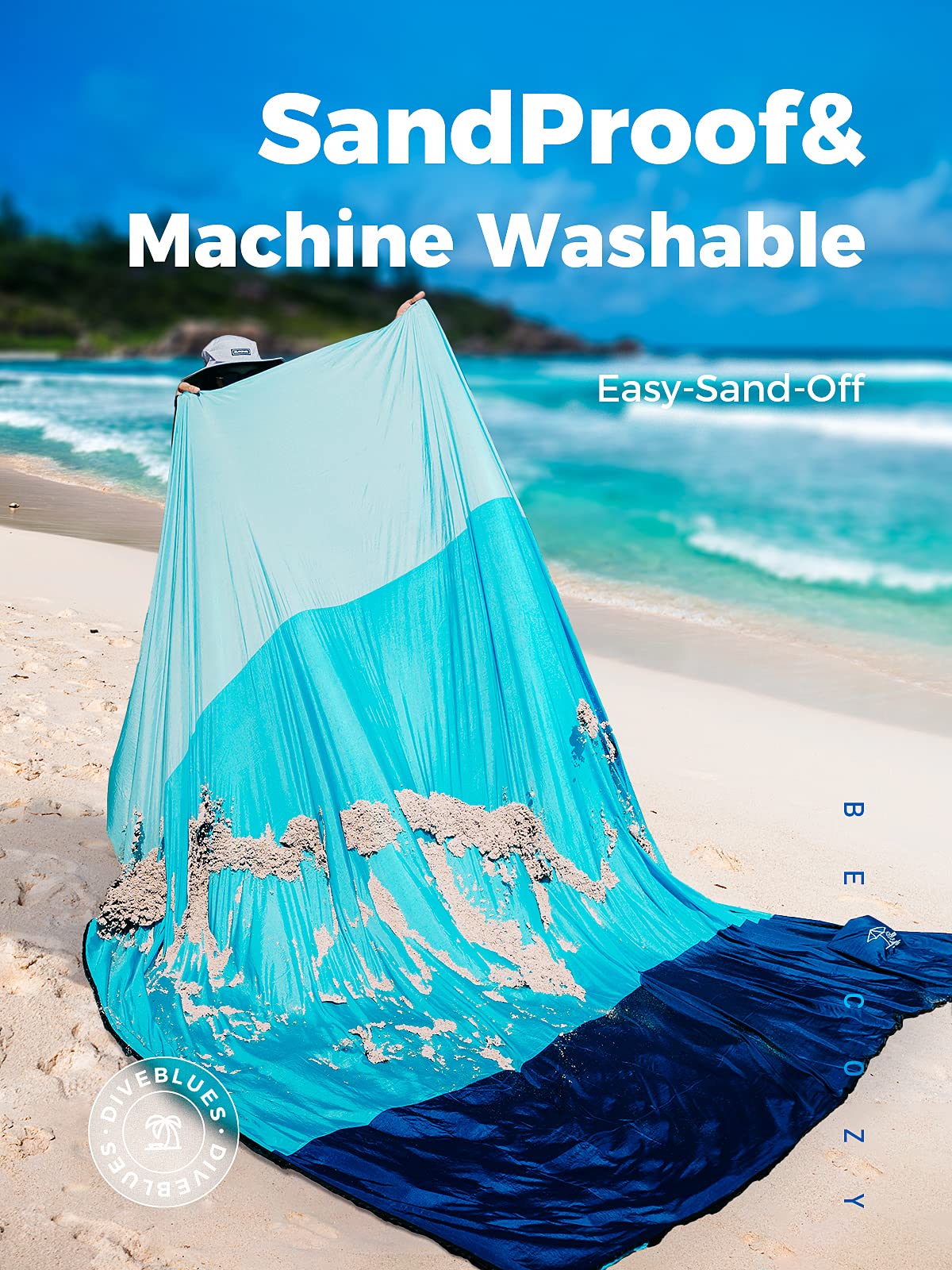 OCOOPA Sand-Free Beach Blanket, 86 x 82 in, Ocean Blue