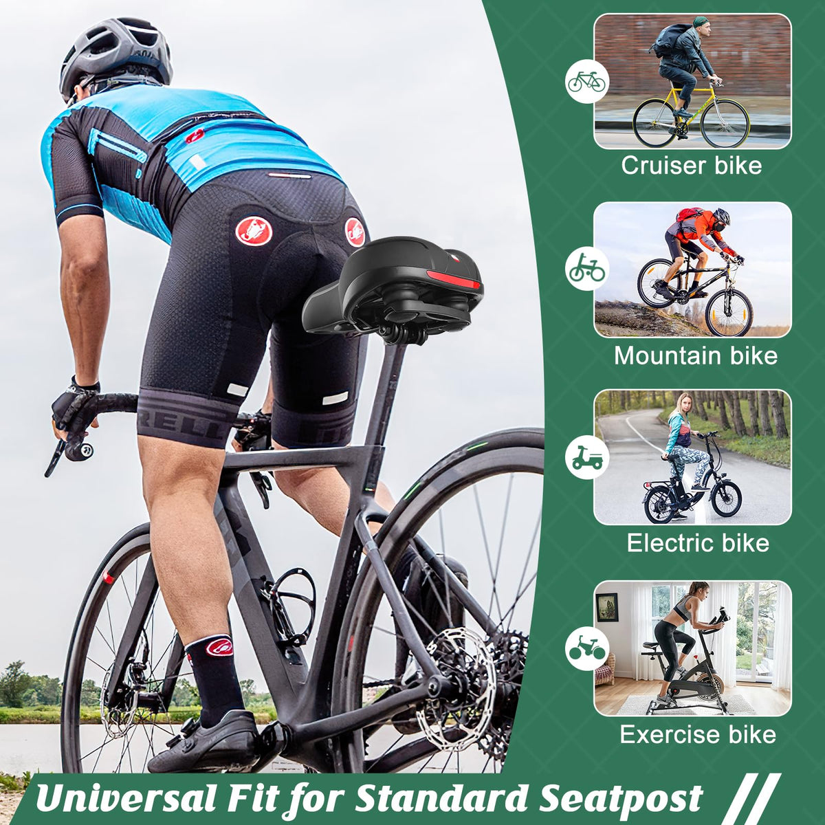 Dual Shock Absorbing Wide Waterproof Bike Seat