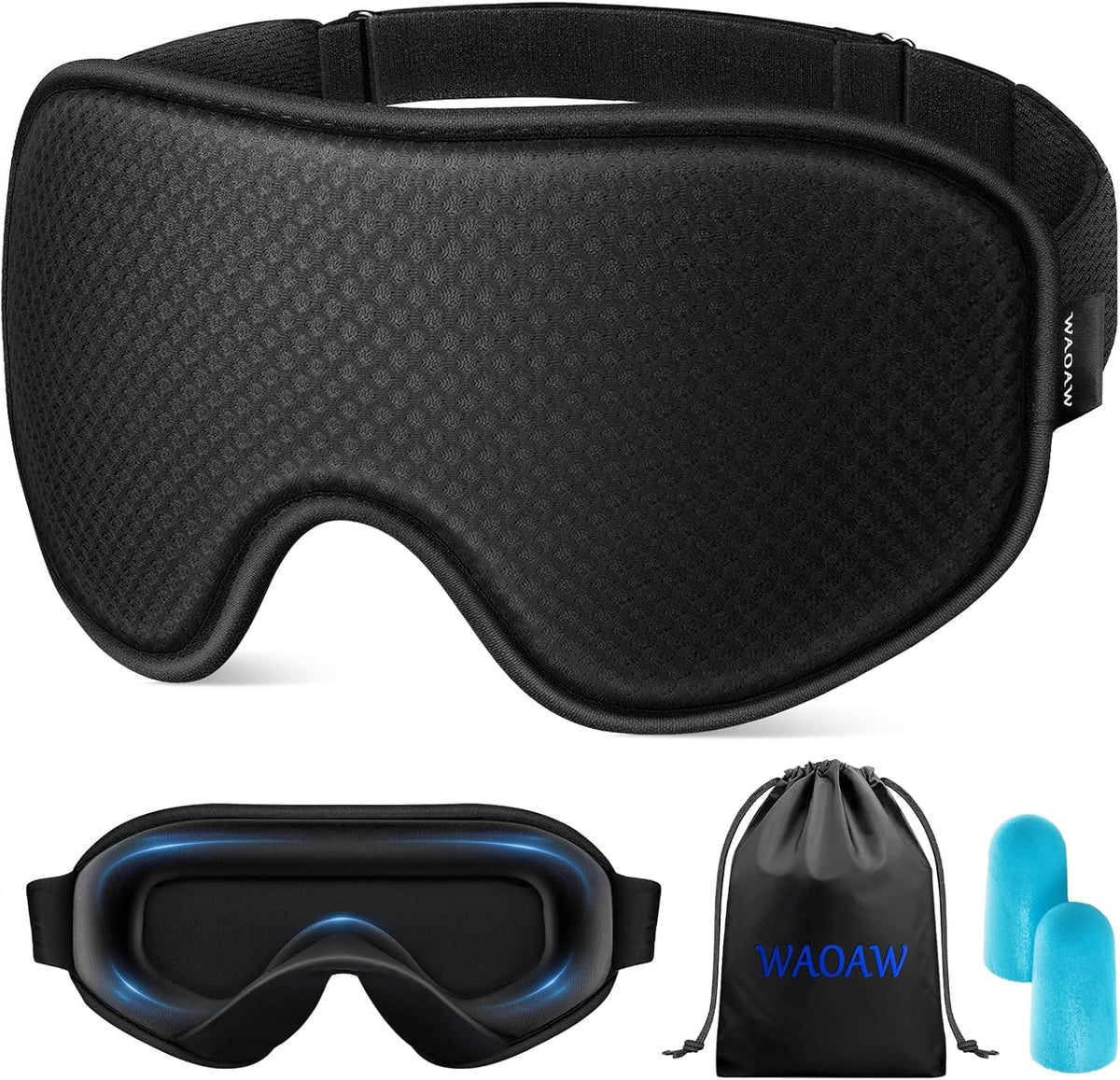 WAOAW 3D Contoured Blackout Sleep Mask, Black