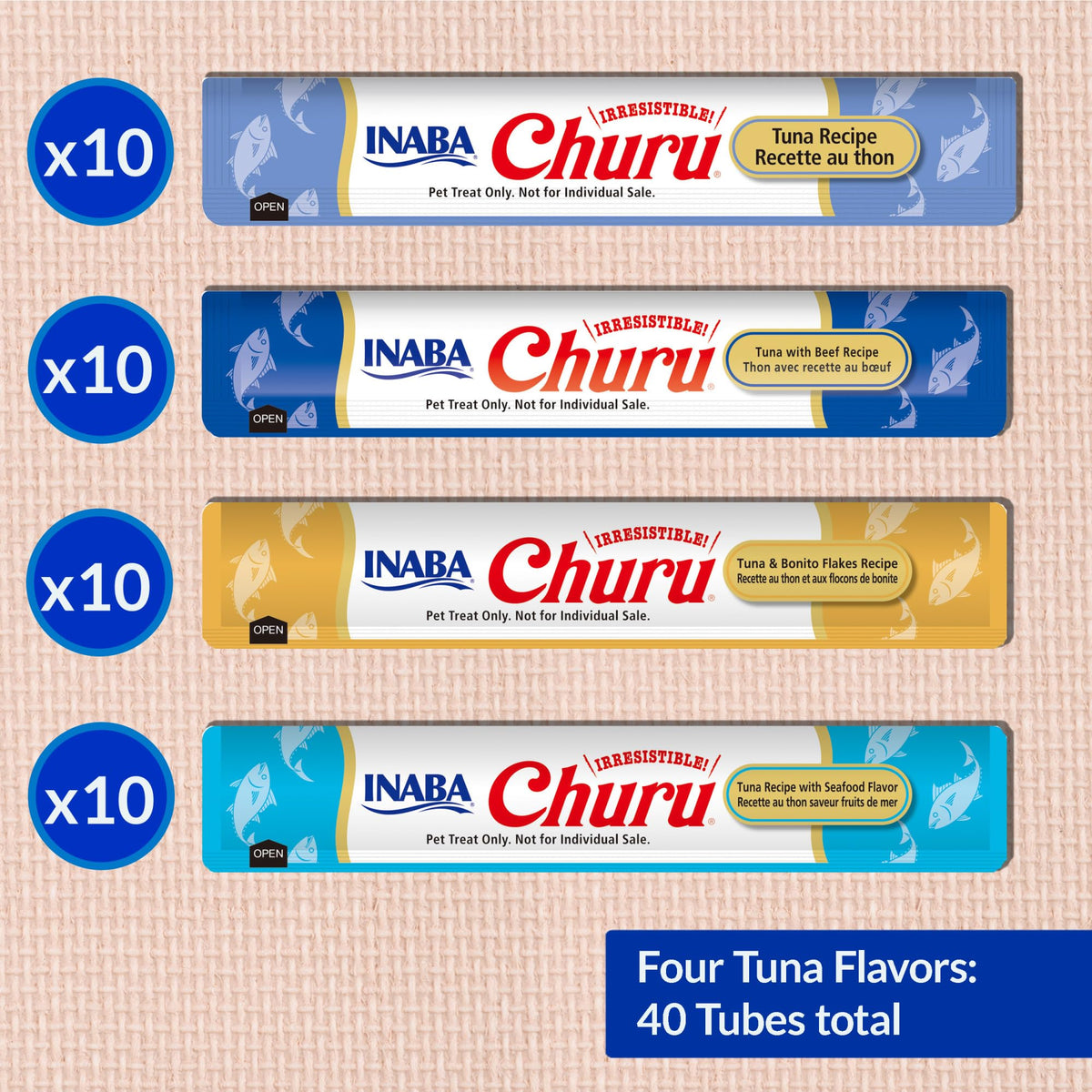 Inaba Churu Cat Treats, Tuna Variety Box, 40 Tubes, 14g Each