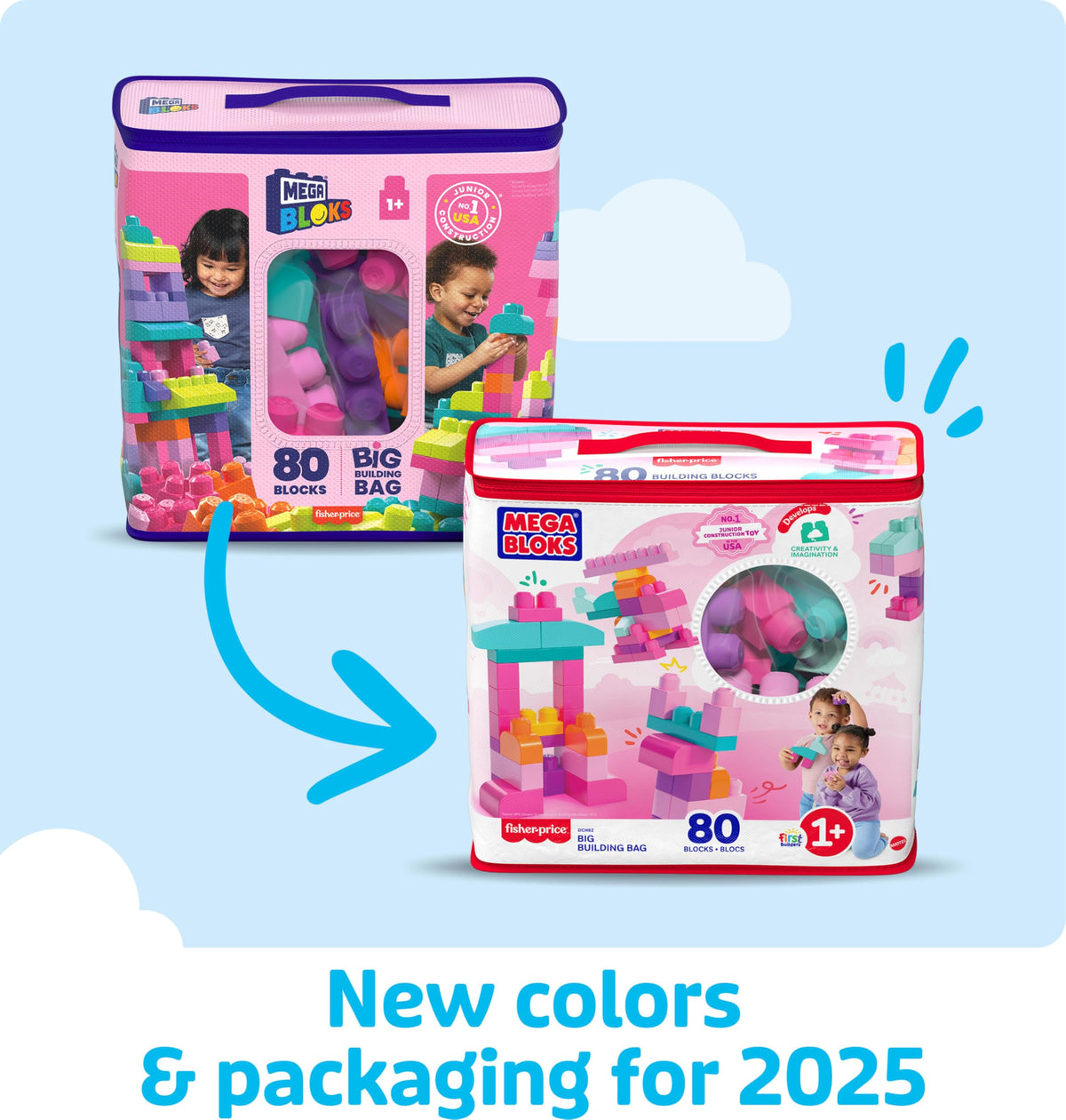 Mega Bloks First Builders Big Building Bag, 80 Pieces, Pink, Ages 1+