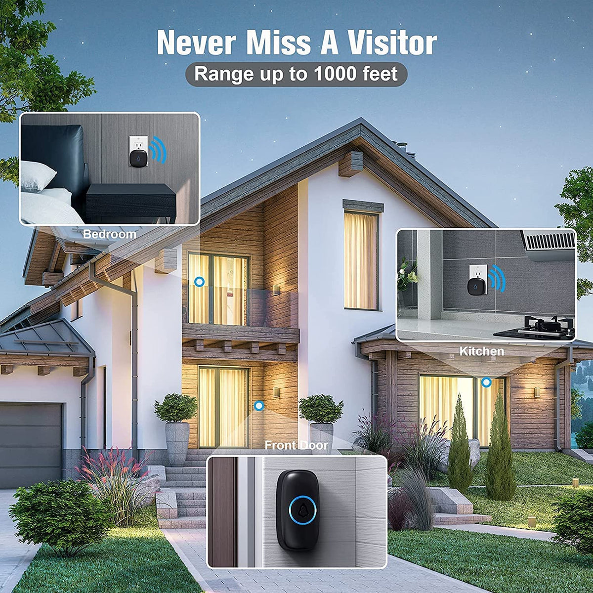 SECRUI Wireless Doorbell with 2 Receivers, Black