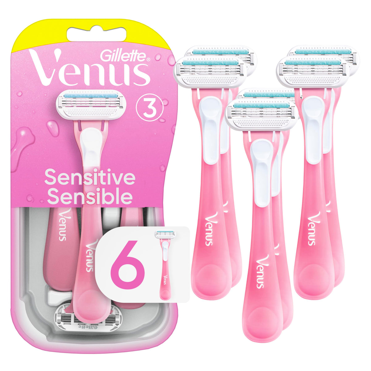 Venus Sensitive Women's Disposable Razor, 6 Count