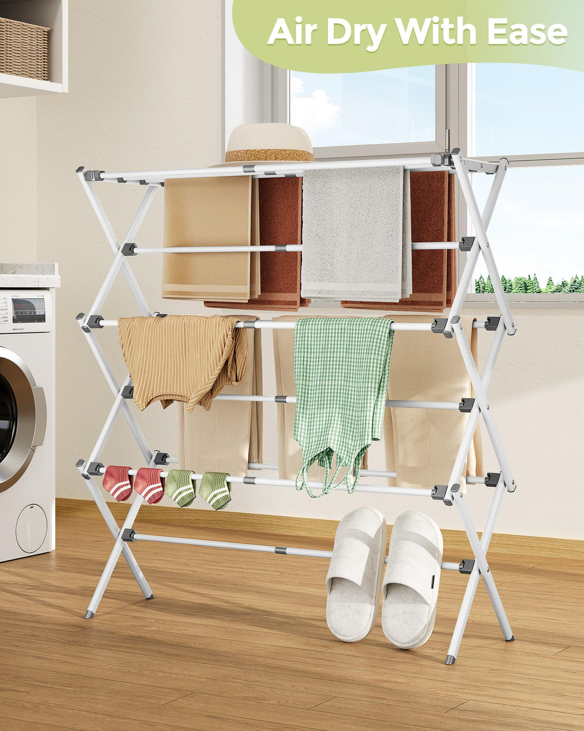 Apexchaser Collapsible 3-Tier Clothes Drying Rack, White, 37.6 in