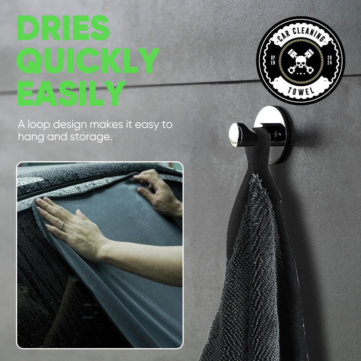 KKV Microfibre Car Drying Towels, 35 x 24 in, Grey, 2-Pack