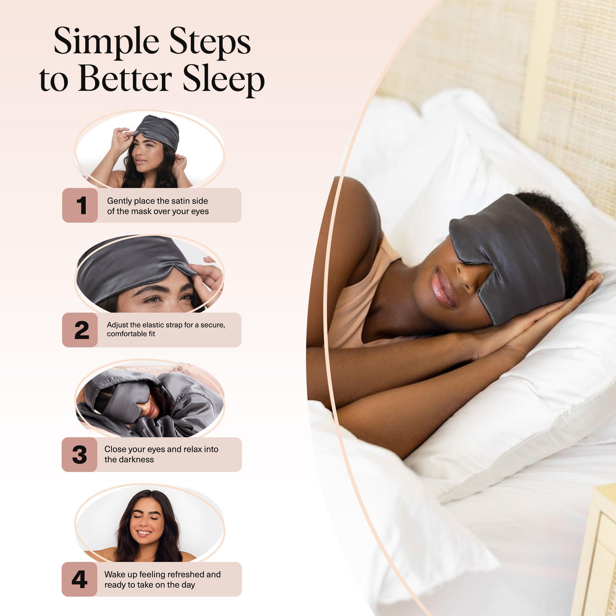 Kitsch Satin Sleep Mask, Charcoal Black