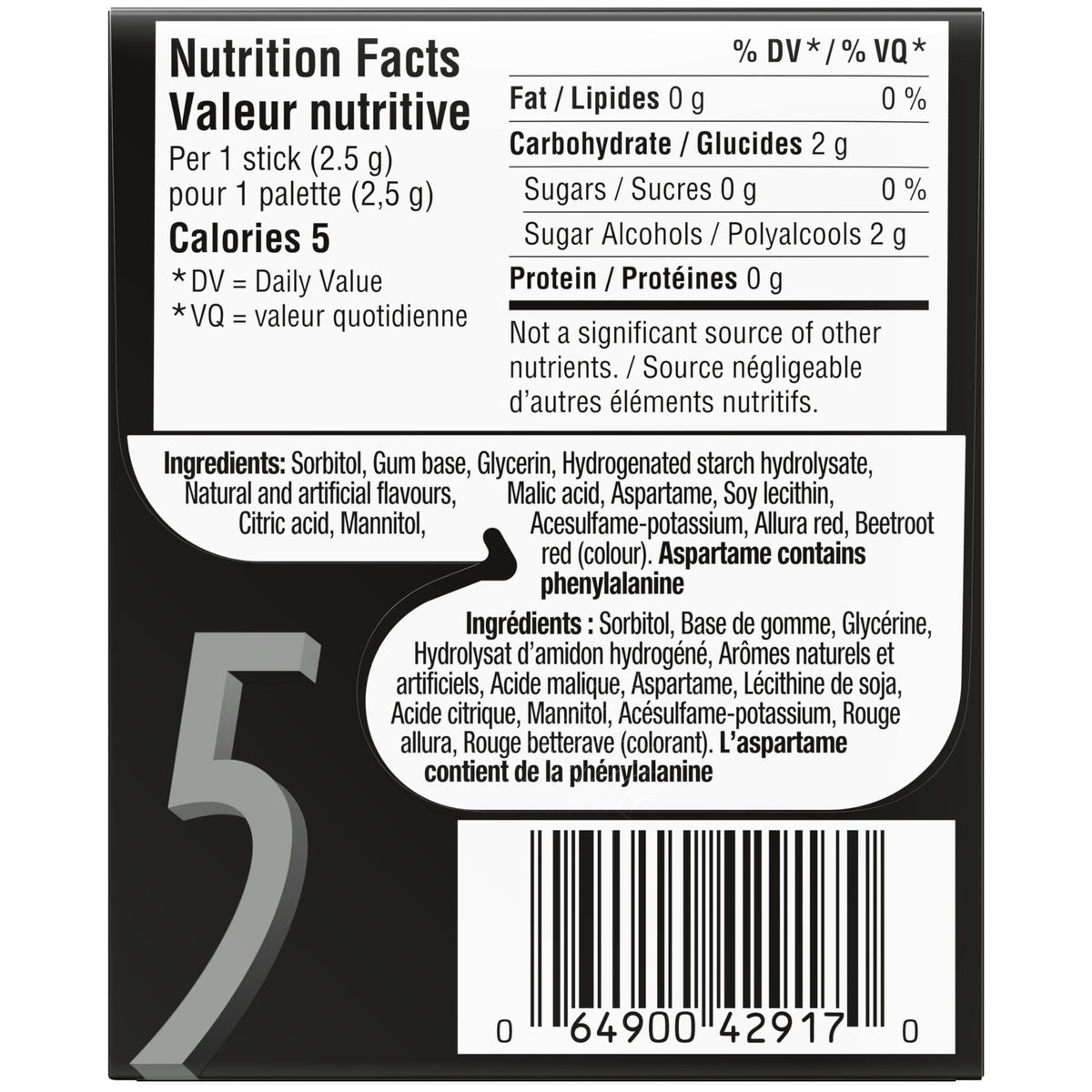 5 Gum Strawberry-Flood Sugar Free Chewing Gum, 15 Sticks, 10 Packs