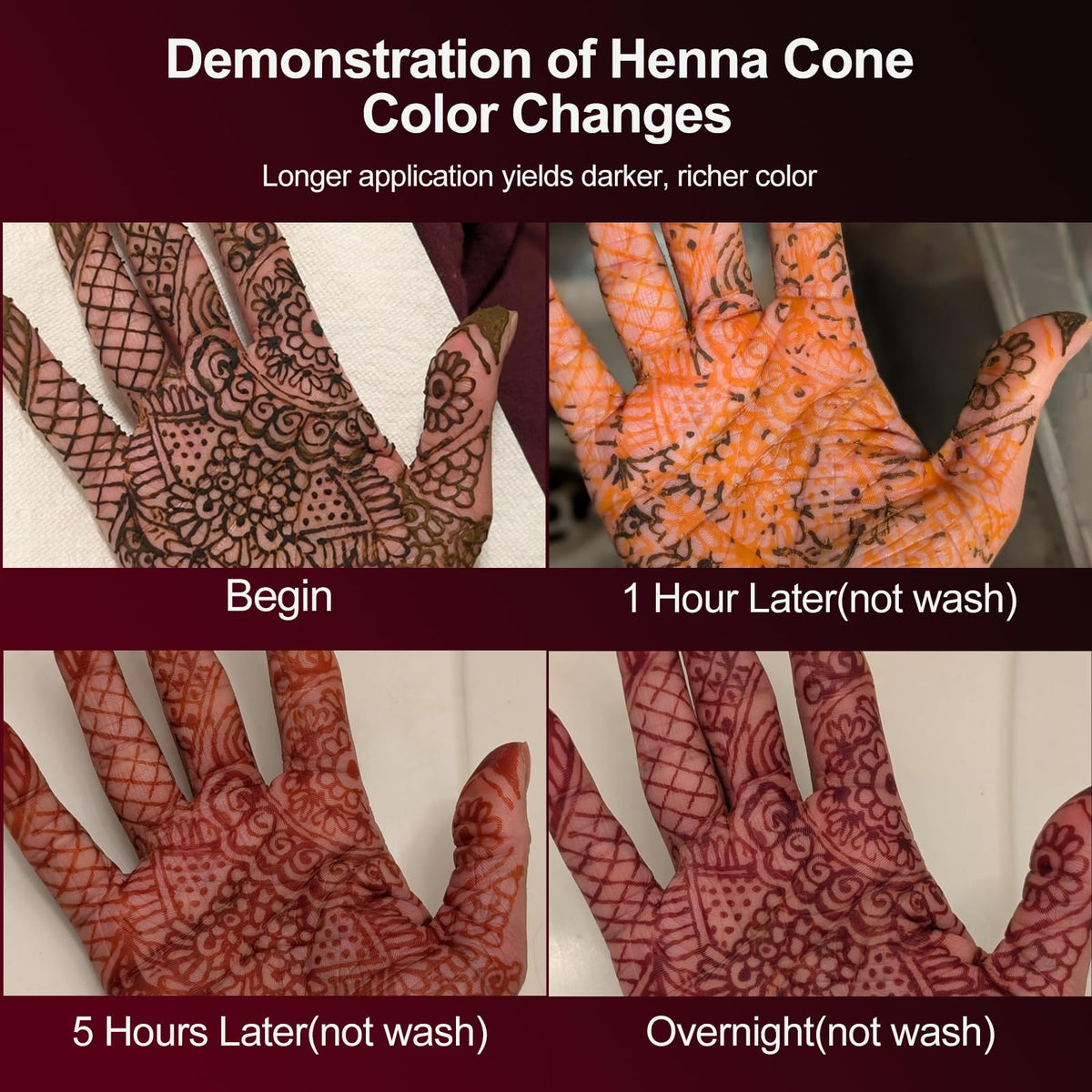 Natural Henna Paste Cones with 8 Stencils, Reddish Brown (4 Pack)