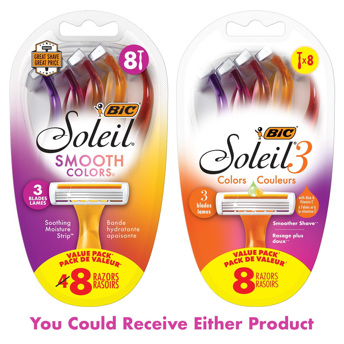 BIC Soleil Women's Disposable 3-Blade Razors, Aloe Strip, 8 Pack