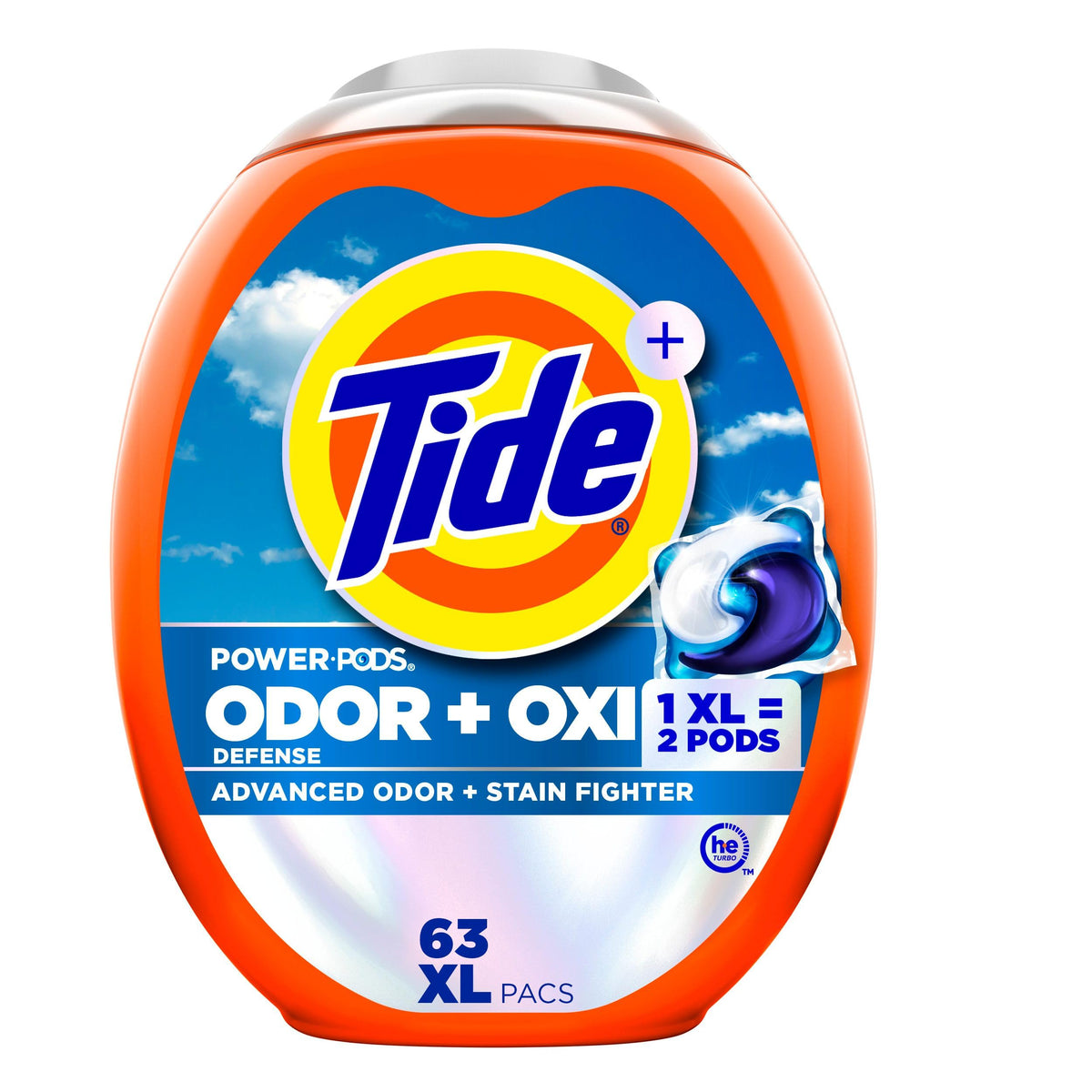 Tide Odour + Oxi Laundry Detergent Pacs, Original Scent, 63 Count