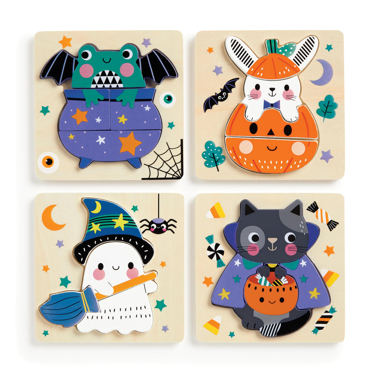 Mudpuppy Halloween Wooden Puzzles, Set of 4