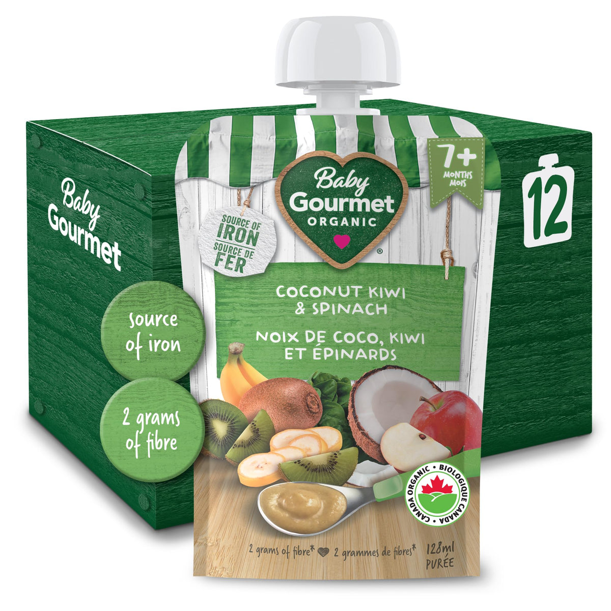 Baby Gourmet Organic Puree, Coconut Kiwi & Spinach, 128mL, 12 Pack
