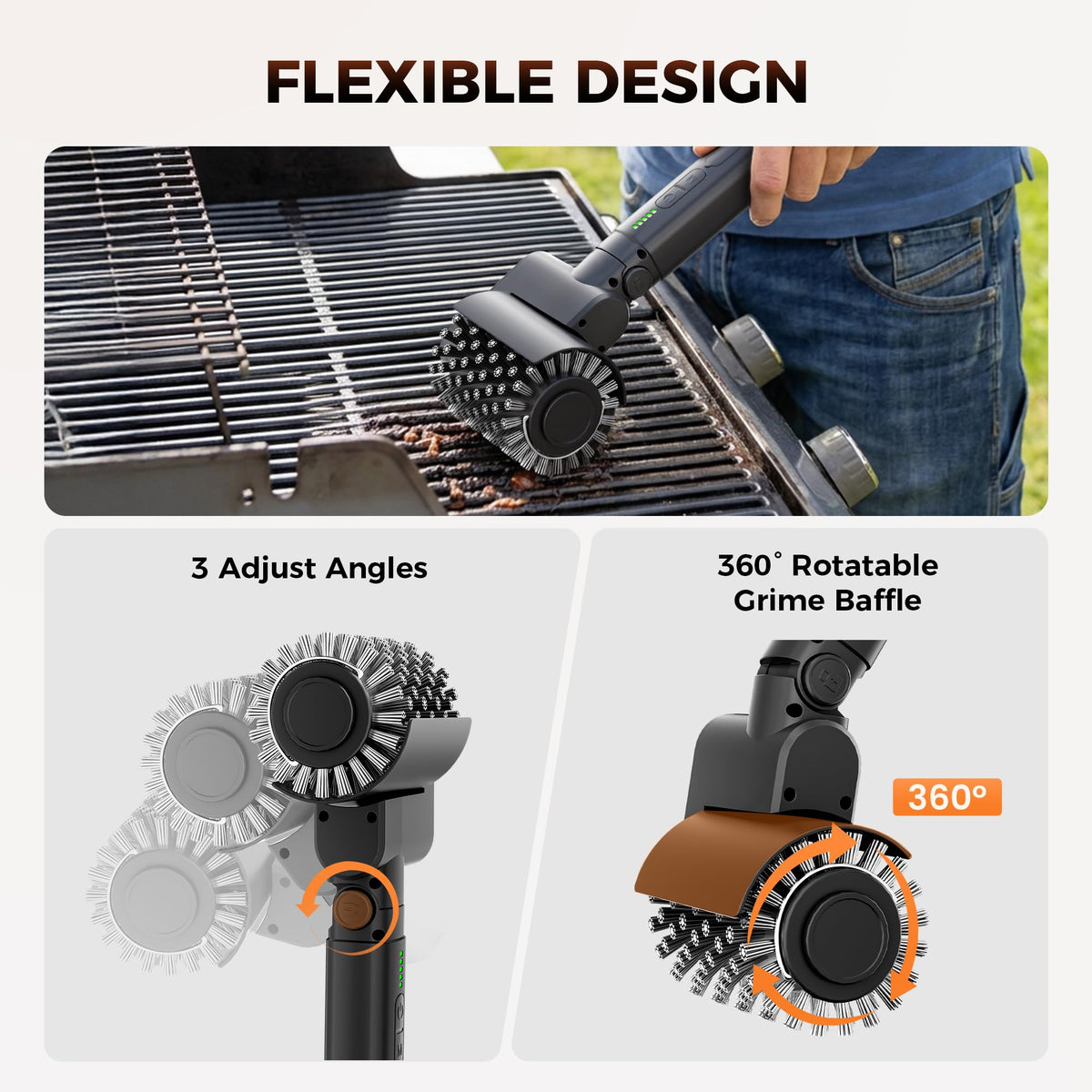 Leebein Cordless Electric Grill Brush with 3 Heads