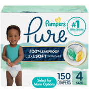 Pampers Pure Baby Diapers, Size 4 (22-37 lbs), 150 Count