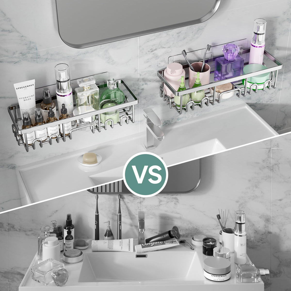 Veken Adhesive Shower Caddy with Soap Holder, 3-Pack, Silver