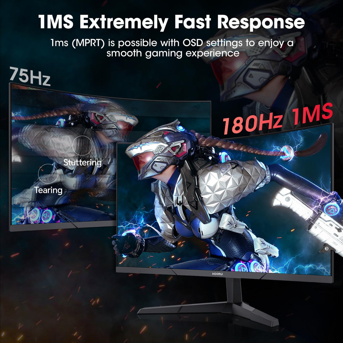 KOORUI 24 Inch Curved Gaming Monitor, 180Hz, 1080P, 1500R, HDR