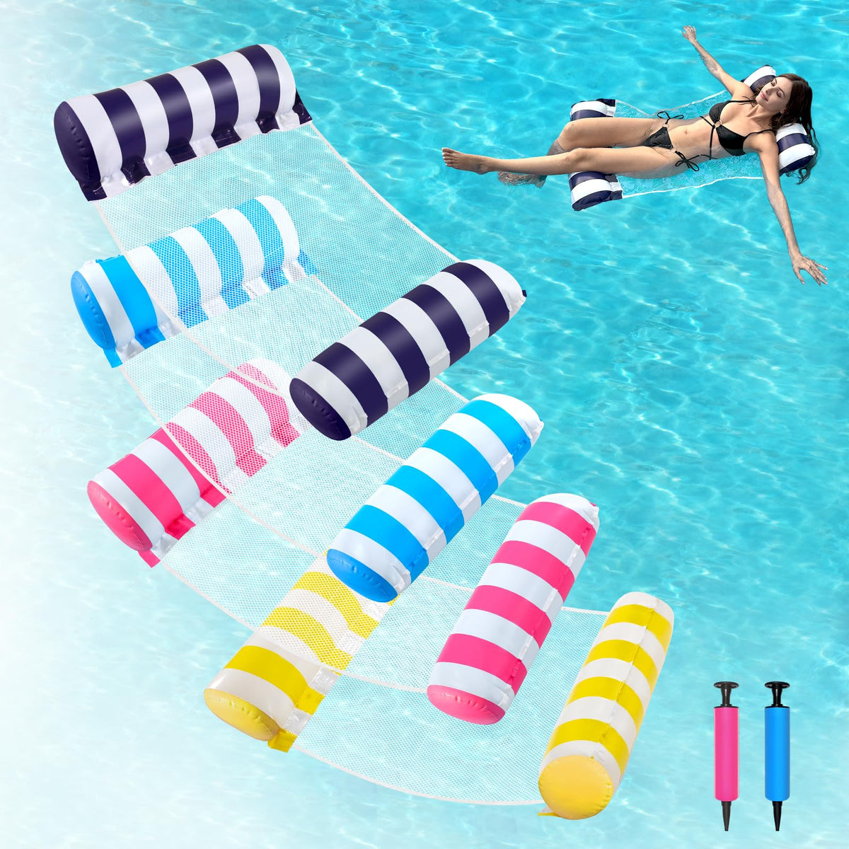 4-in-1 Inflatable Mesh Pool Hammock Floats, XL (4 Pack)