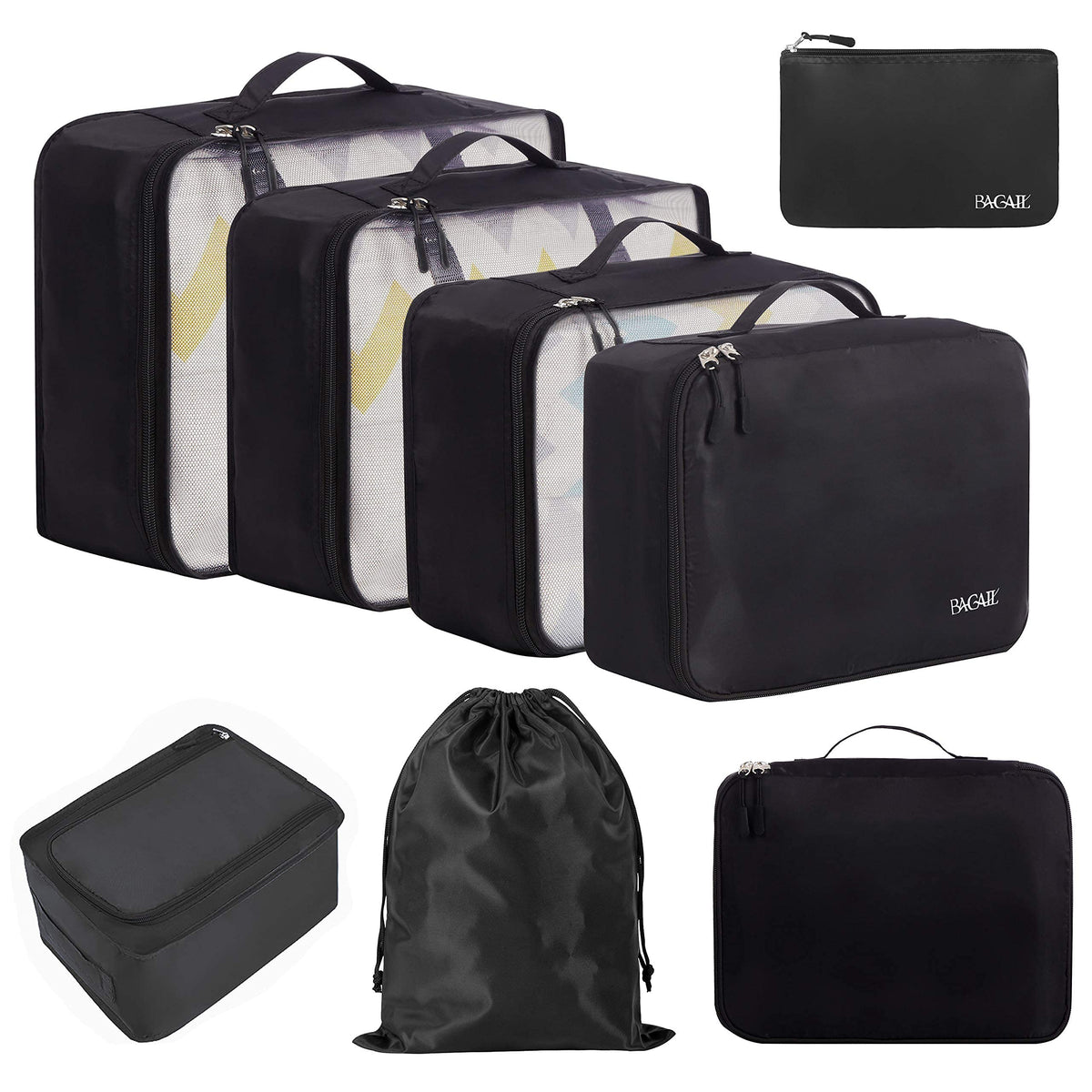 BAGAIL 8-Piece Packing Cubes Set, Jet Black