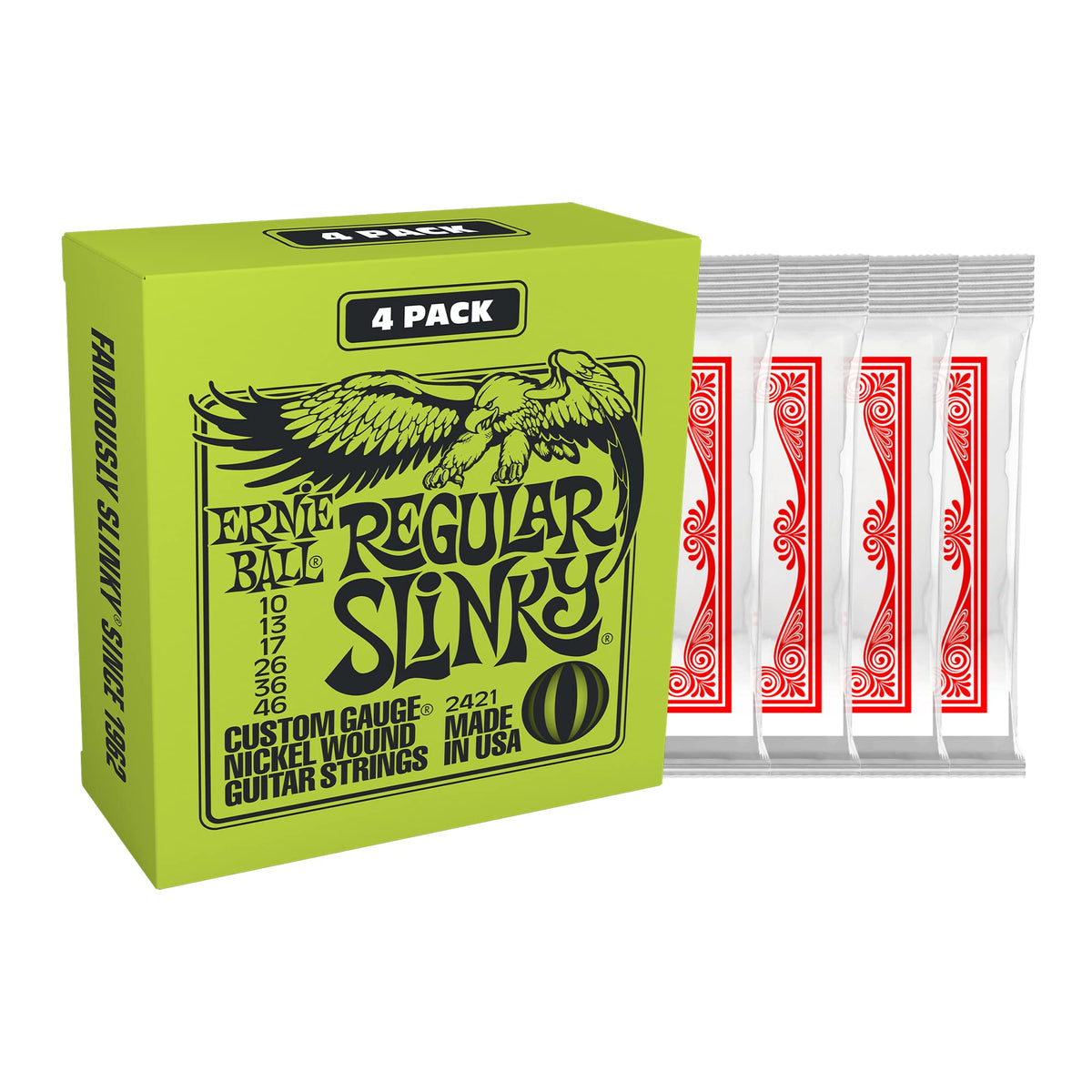 Ernie Ball Regular Slinky Nickel Wound Guitar Strings, 10-46, 4 Pack