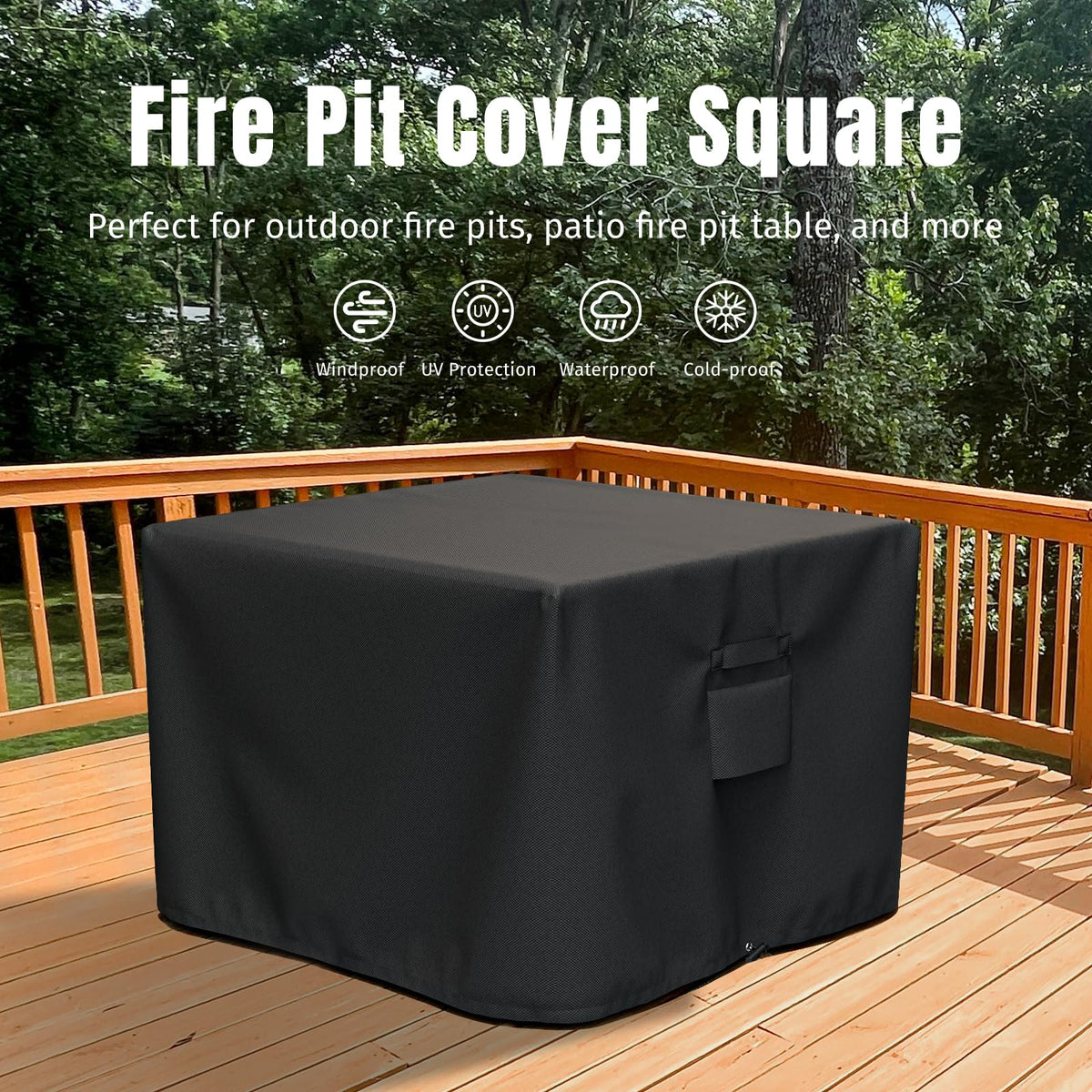 SHINESTAR Square Fire Pit Cover, 32" x 32" x 24", Black