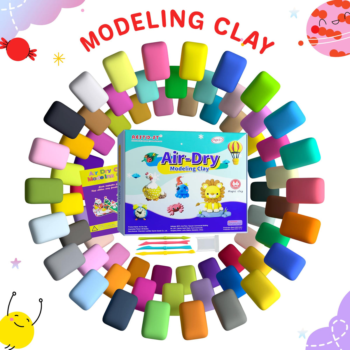 Aestd-ST Air Dry Modelling Clay Kit, 66 Colours